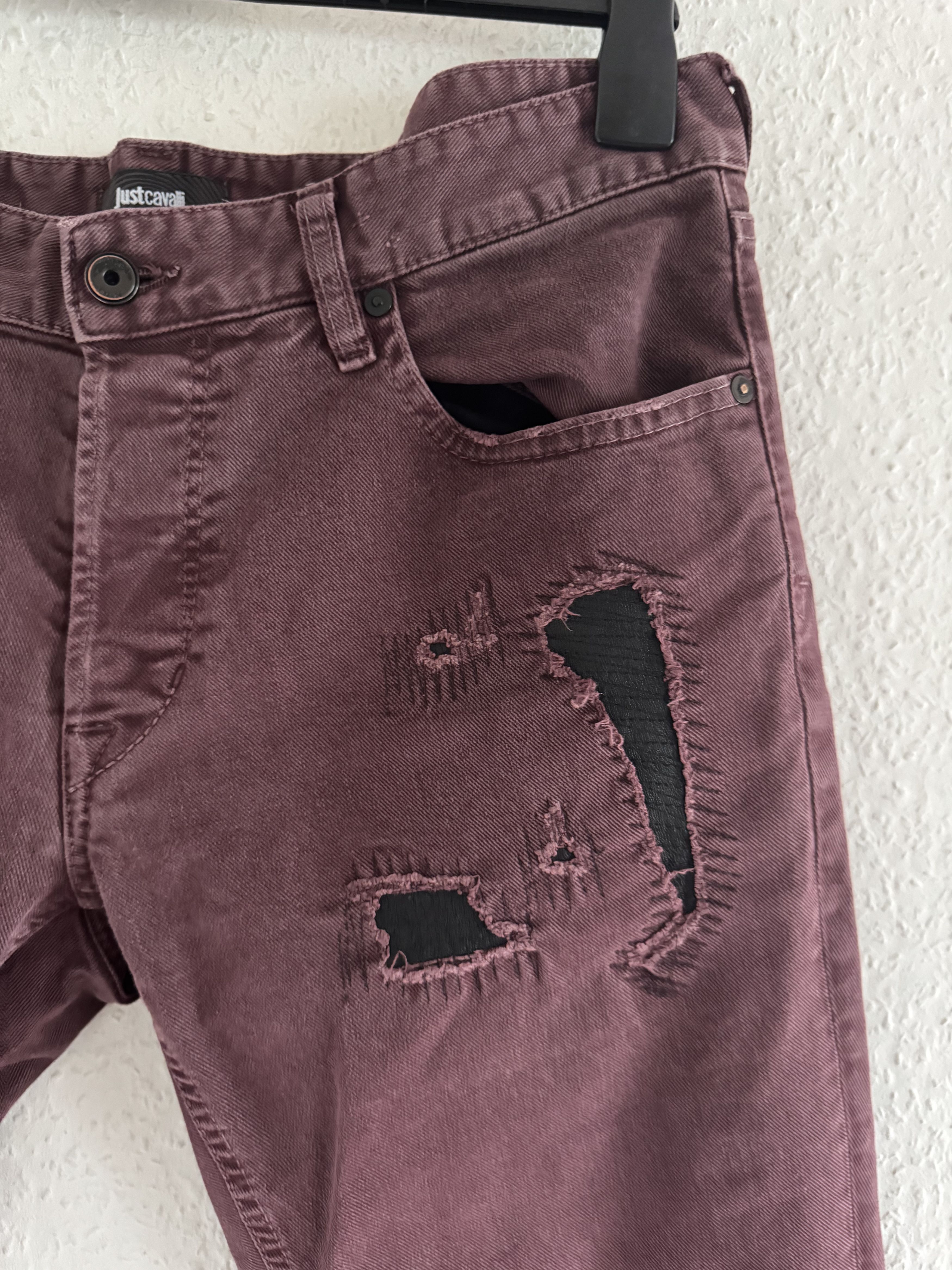 Just Cavalli Burgundy Distressed Slim Jeans Size US 33 - 5 Thumbnail