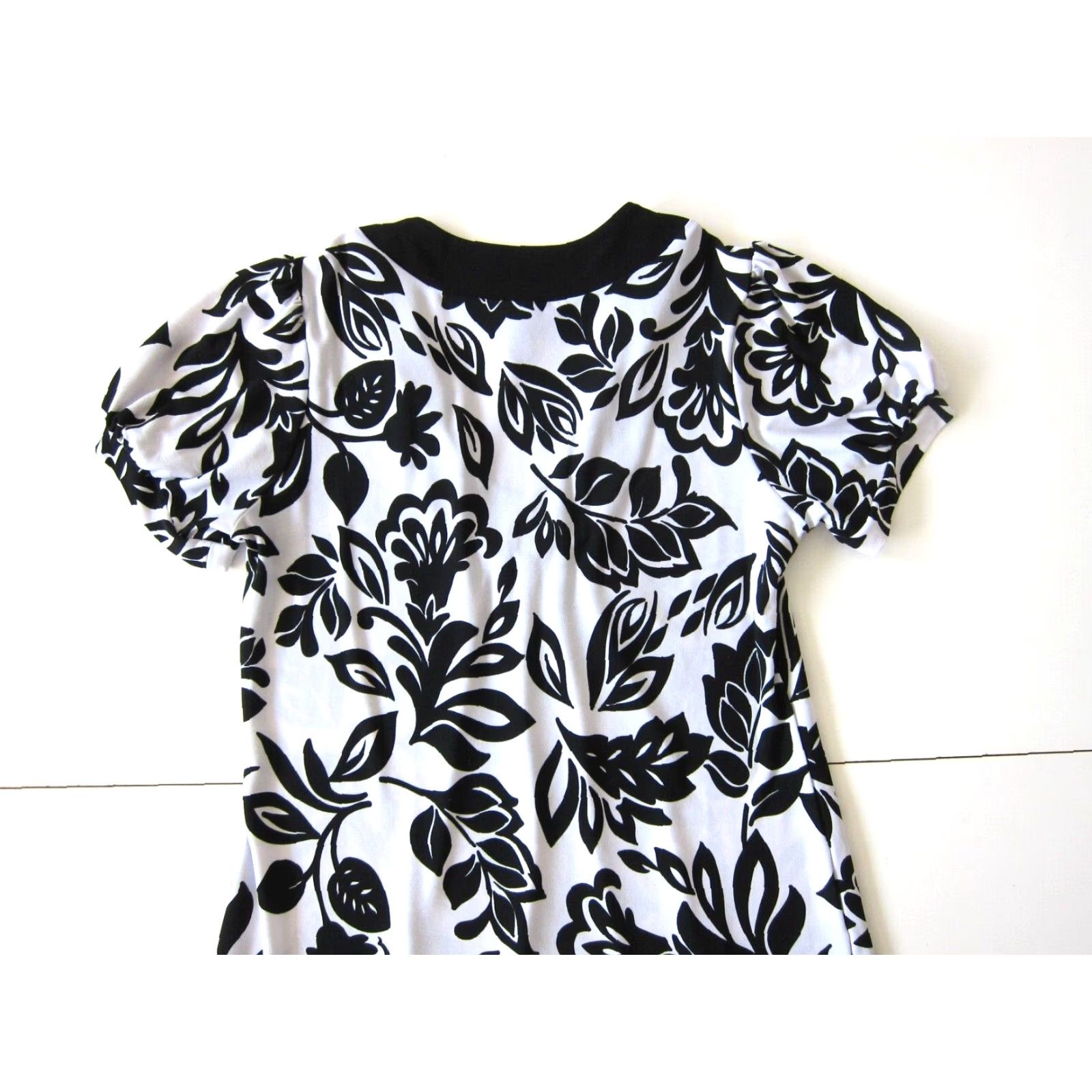 Vintage VINTAGE En Focus Studio Dress Floral Short Sleeve Tunic Sheath A-Line 6 Black White Blue Size 28" / US 6 / IT 42 - 5 Thumbnail