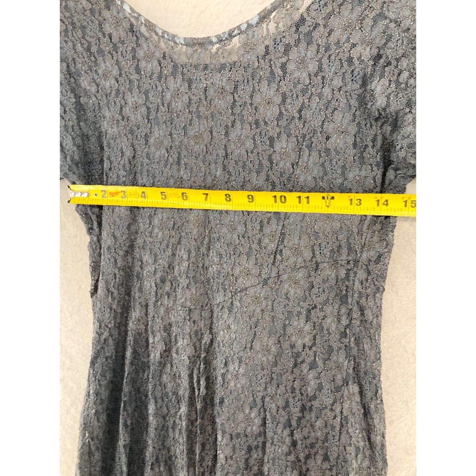 Vintage VINTAGE All That Jazz Maxi Dress 11/12 Gray Lace USA Made Cap Sleeve Casual Womens Size L / US 10 / IT 46 - 2 Thumbnail