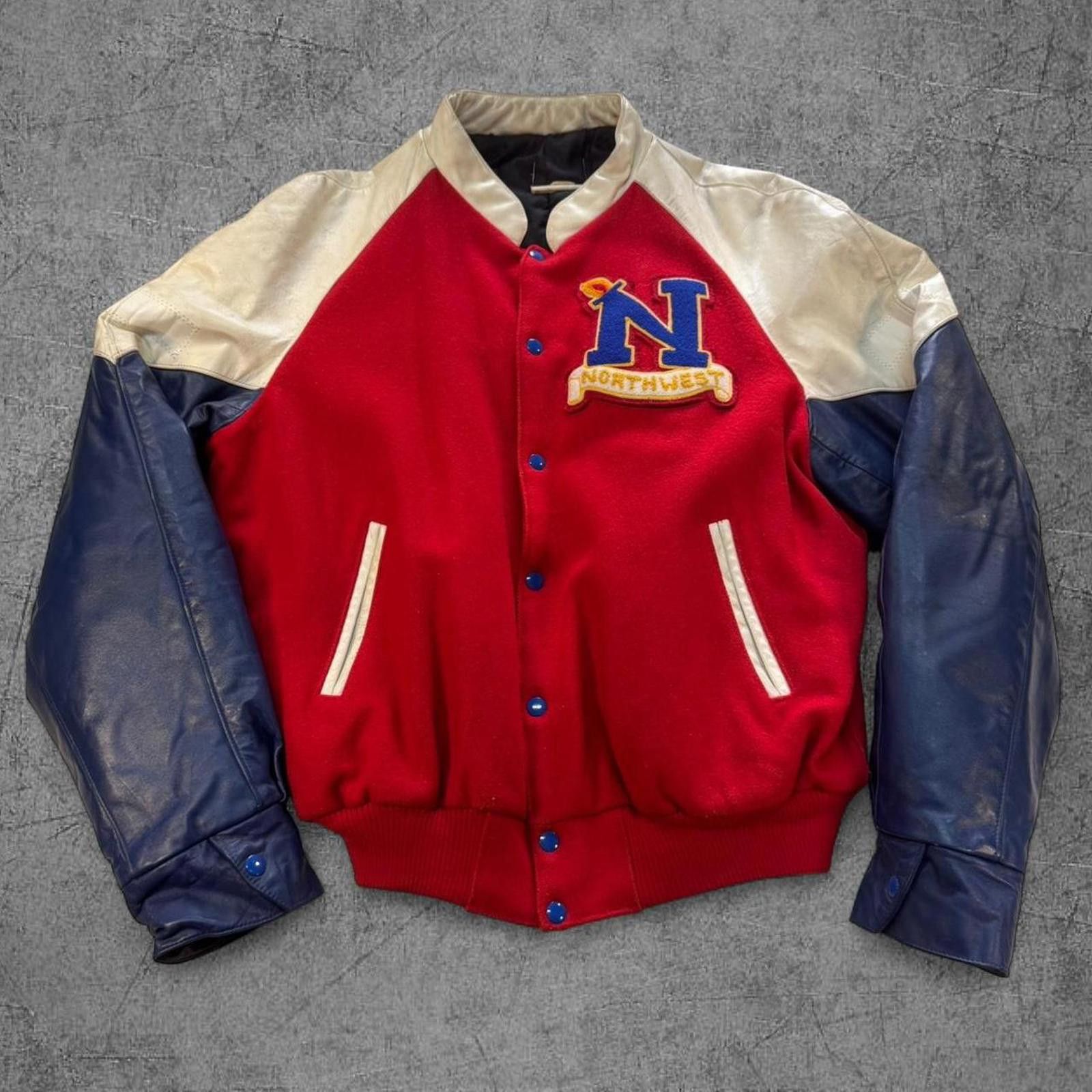 Vintage Vintage 80s Northwestern 2 Tone Leather Bomber Jacket Size US L / EU 52-54 / 3 - 2 Thumbnail