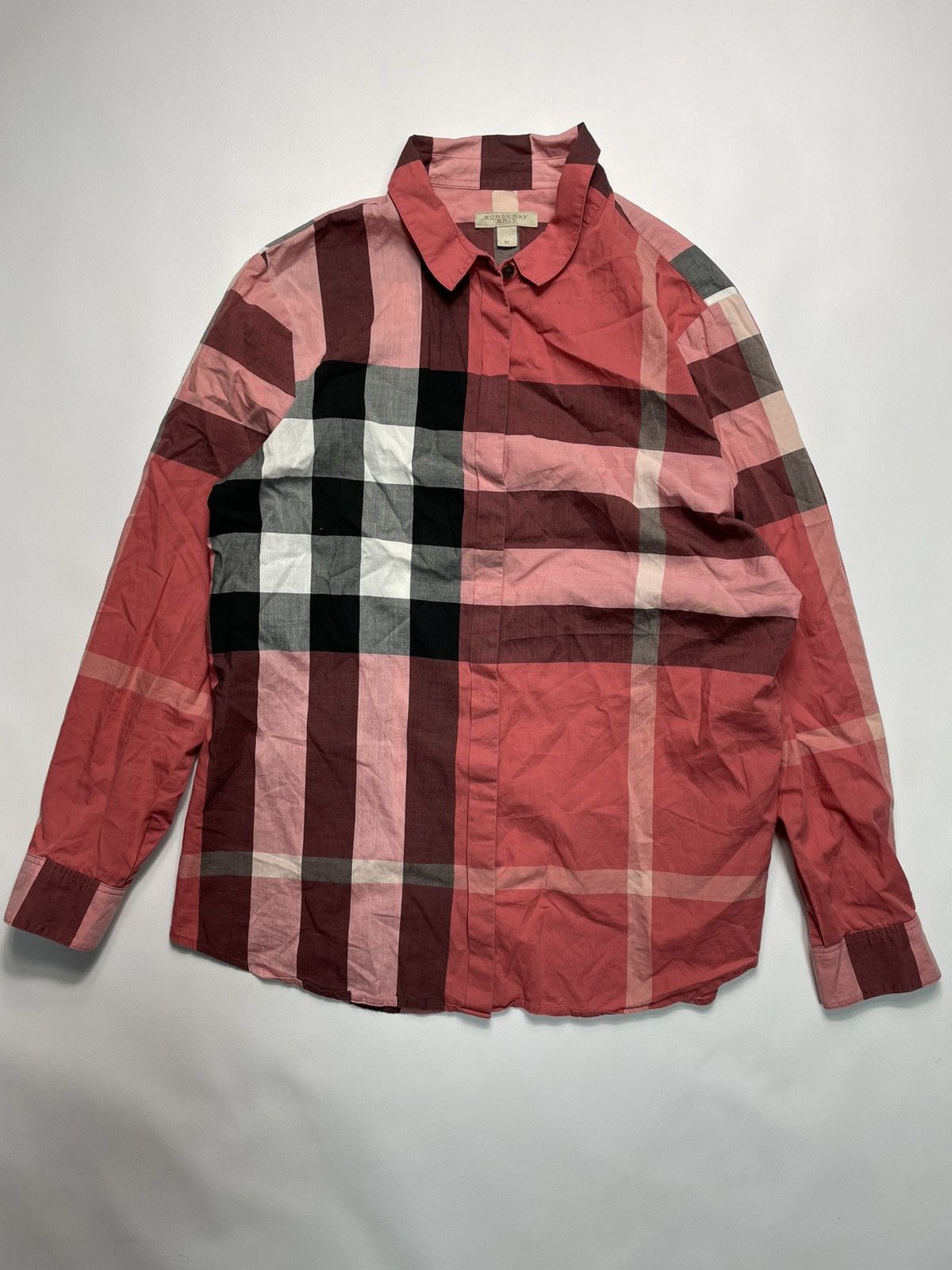 Vtg Burberry Nova Check Plaid Button-Up Shirt France
