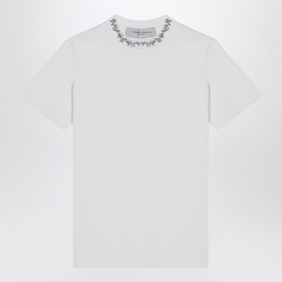 Golden Goose o1d2blof0824 Cotton T-Shirt With Crystals in White Size M / US 6-8 / IT 42-44 - 1 Thumbnail