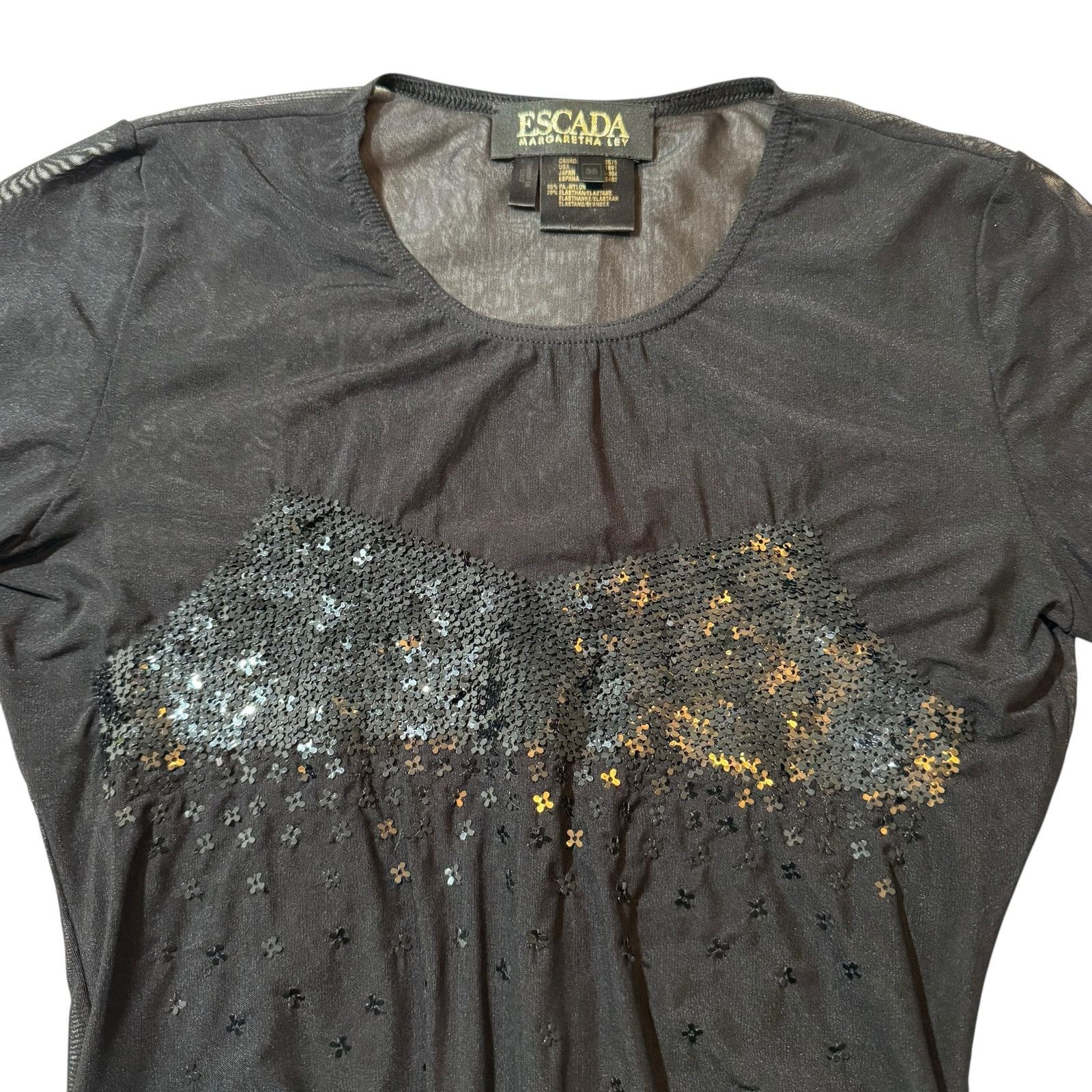 Escada Escada Short Sleeve Mesh Sequin Bodysuit Sheer Black Size 36 Size XS / US 0-2 / IT 36-38 - 2 Thumbnail