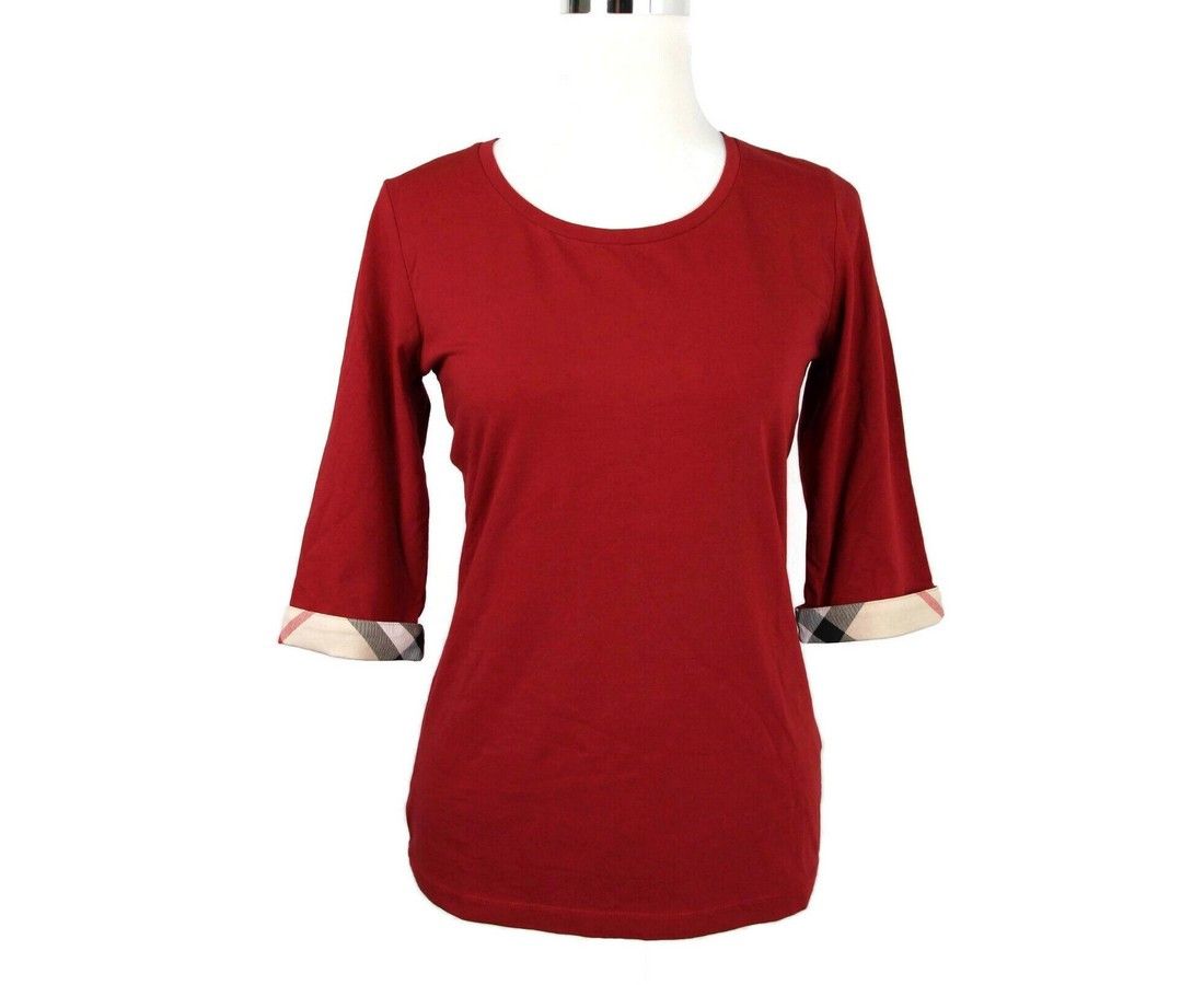 Women's Deep Red Cotton Half Sleeve Shirt (Small)