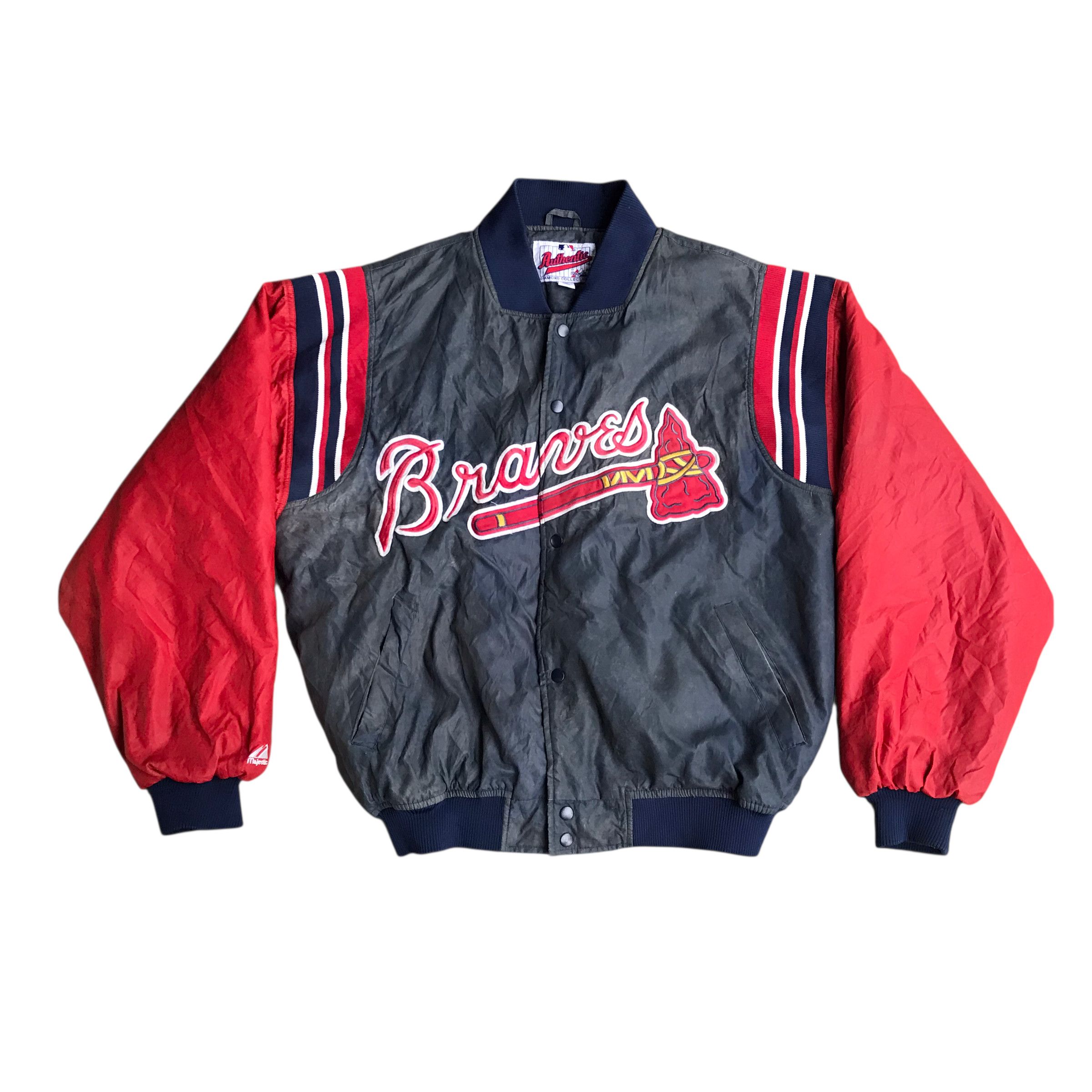 MLB Majestic Rare 90s Atlanta Braves MLB Bomber Sun Faded Size US XL / EU 56 / 4 - 1 Thumbnail