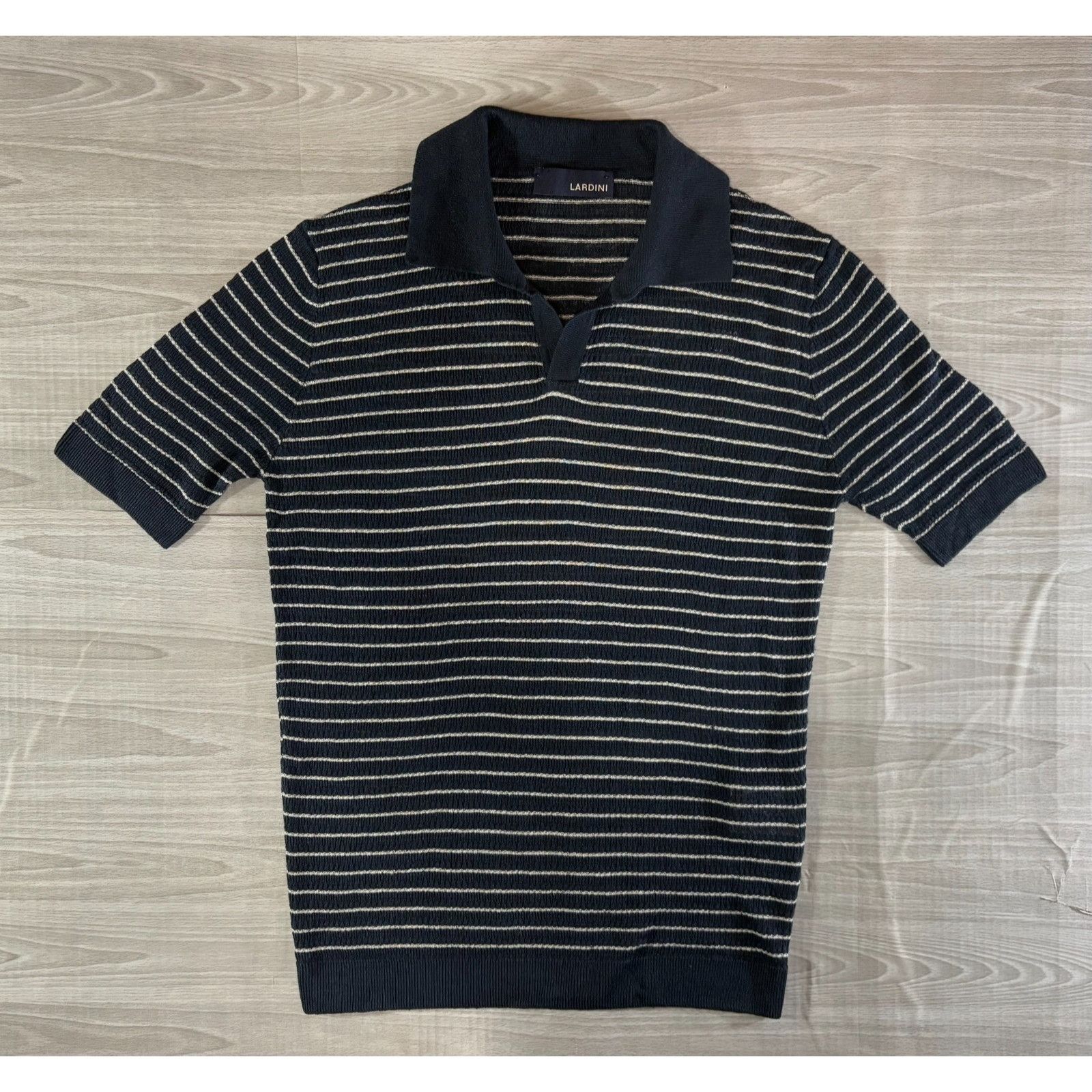 Lardini Lardini 100% linen knit polo shirt size 48 US M color navy i Size US M / EU 48-50 / 2 - 1 Thumbnail