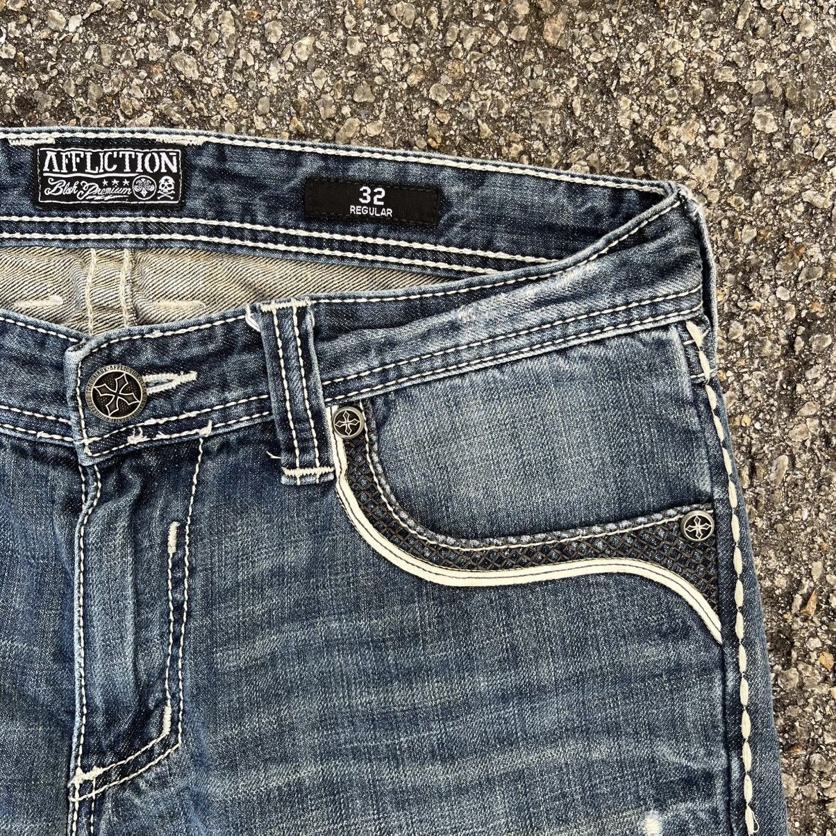 Affliction Vintage Y2K Affliction Jeans Blake Tribal Cross Skulls Size US 32 / EU 48 - 6 Thumbnail