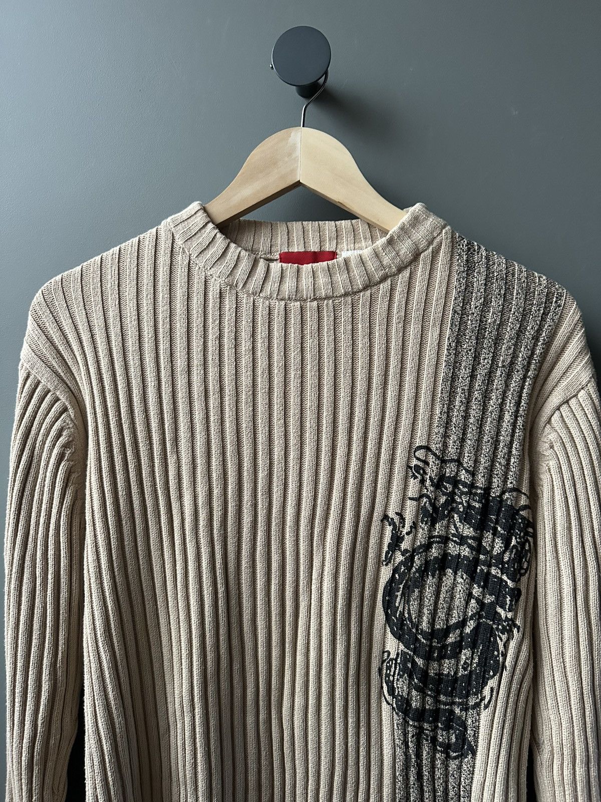 Vintage Explorer Ribbed Beige Sweater Graphic Dragon Print Size US L / EU 52-54 / 3 - 2 Thumbnail