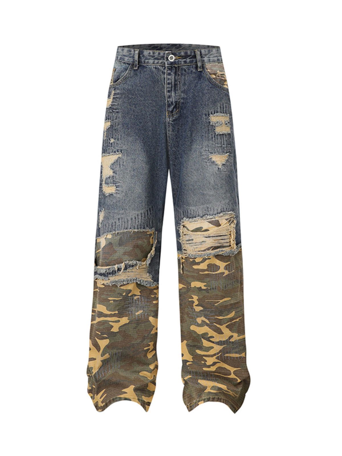 Japanese Brand Distressed Camouflage Patchwork Jeans Size 30" / US 8 / IT 44 - 4 Thumbnail