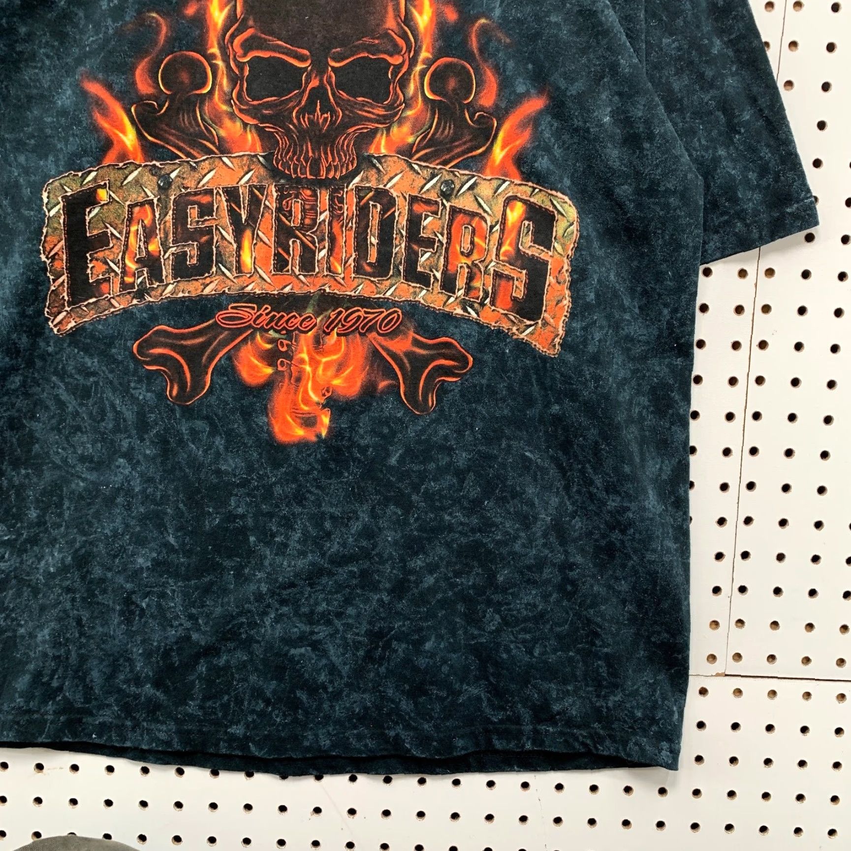 Gildan VINTAGE Easy Rider Skull Flame Shirt Mens XL Black Acid Wash Motorcycle Biker Gildan Cotton Knit Crew Neck Short Sleeve T-Shirt Size US XL / EU 56 / 4 - 6 Thumbnail