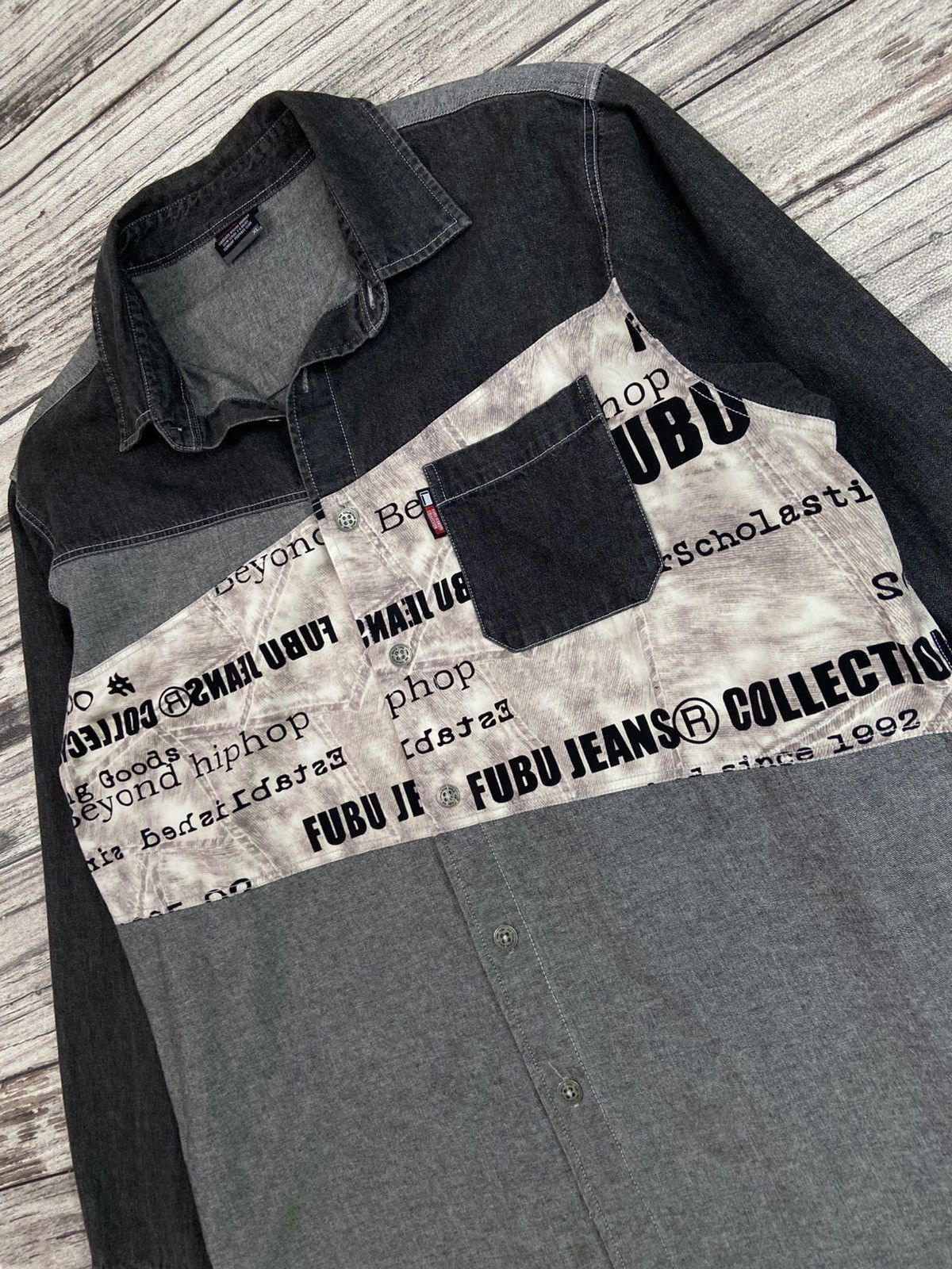 Fubu Vintage 00s Fubu Denim Hiphop Denim Shirts Button Up Size US L / EU 52-54 / 3 - 5 Thumbnail