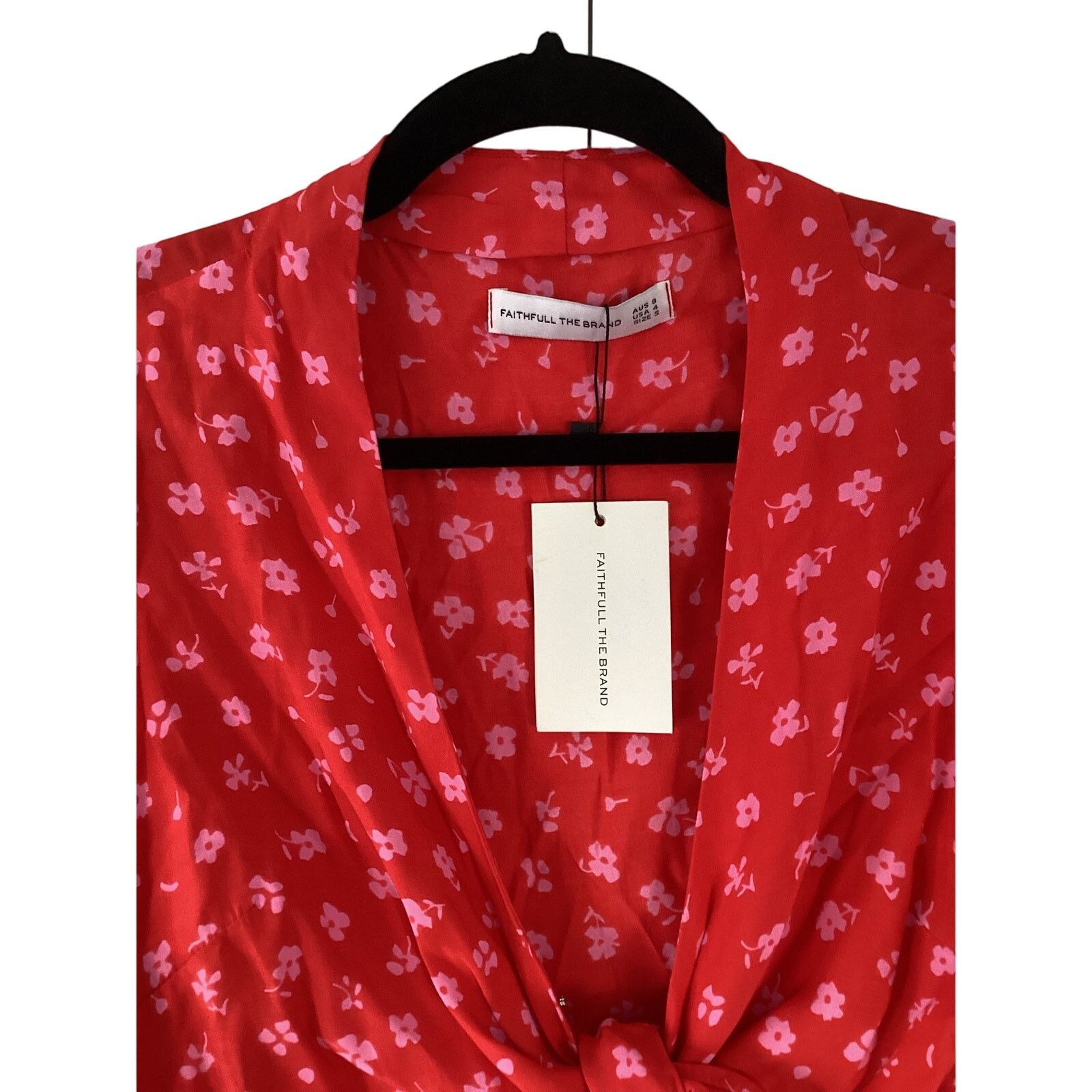 FAITHFULL NWT Faithfull The Brand Tie Blouse Red Print Floral Sz S Size S / US 4 / IT 40 - 4 Thumbnail