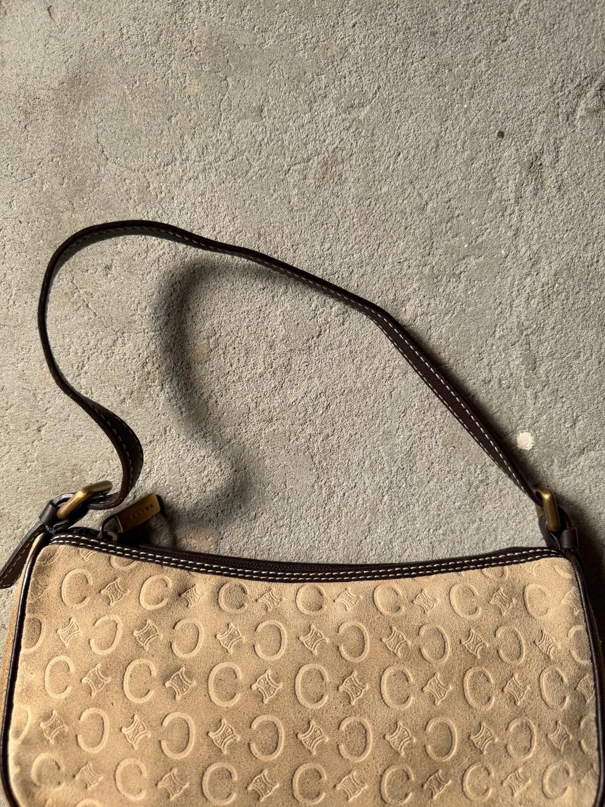 Celine Celine Macadam Suede Shoulder Bag Beige/Brown Size ONE SIZE - 4 Thumbnail