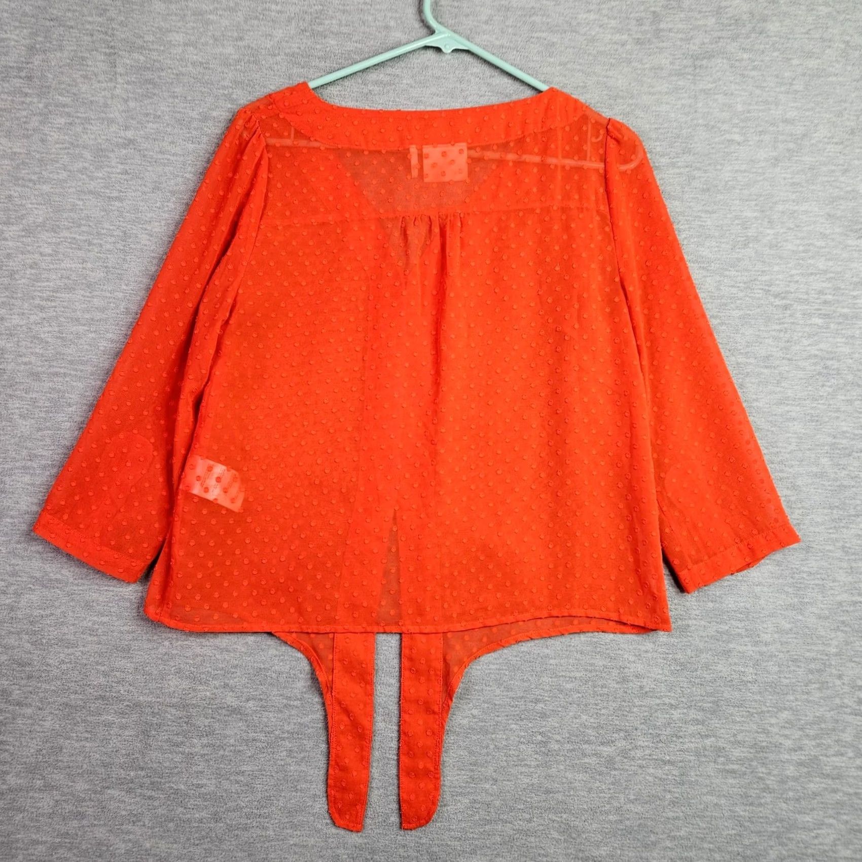 Salomon Another Label Blouse Shirt S Regular Orange Solid Short Sleeve Button Front Boho Top Womens Size S / US 4 / IT 40 - 2 Thumbnail