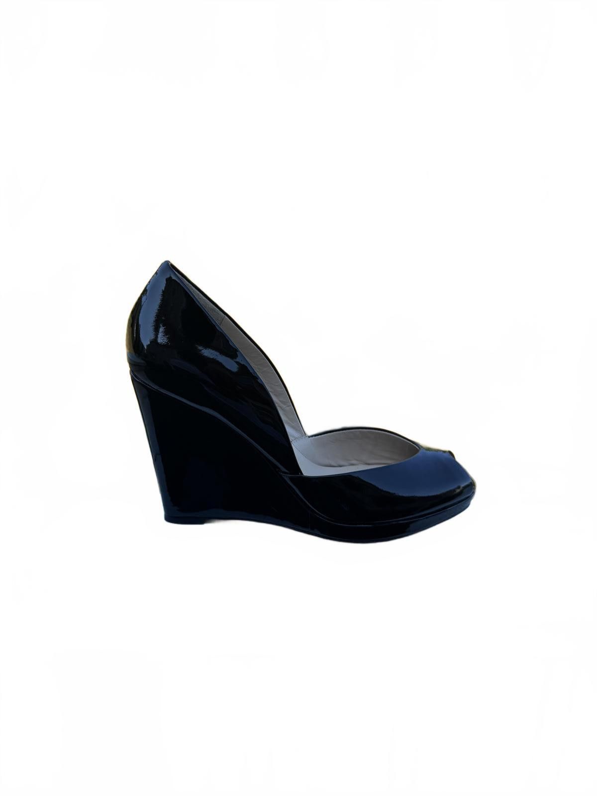 Michael Kors MICHAEL KORS Black Patent Leather Peep-Toe Wedge Heels Size US 6.5 / IT 36.5 - 4 Thumbnail