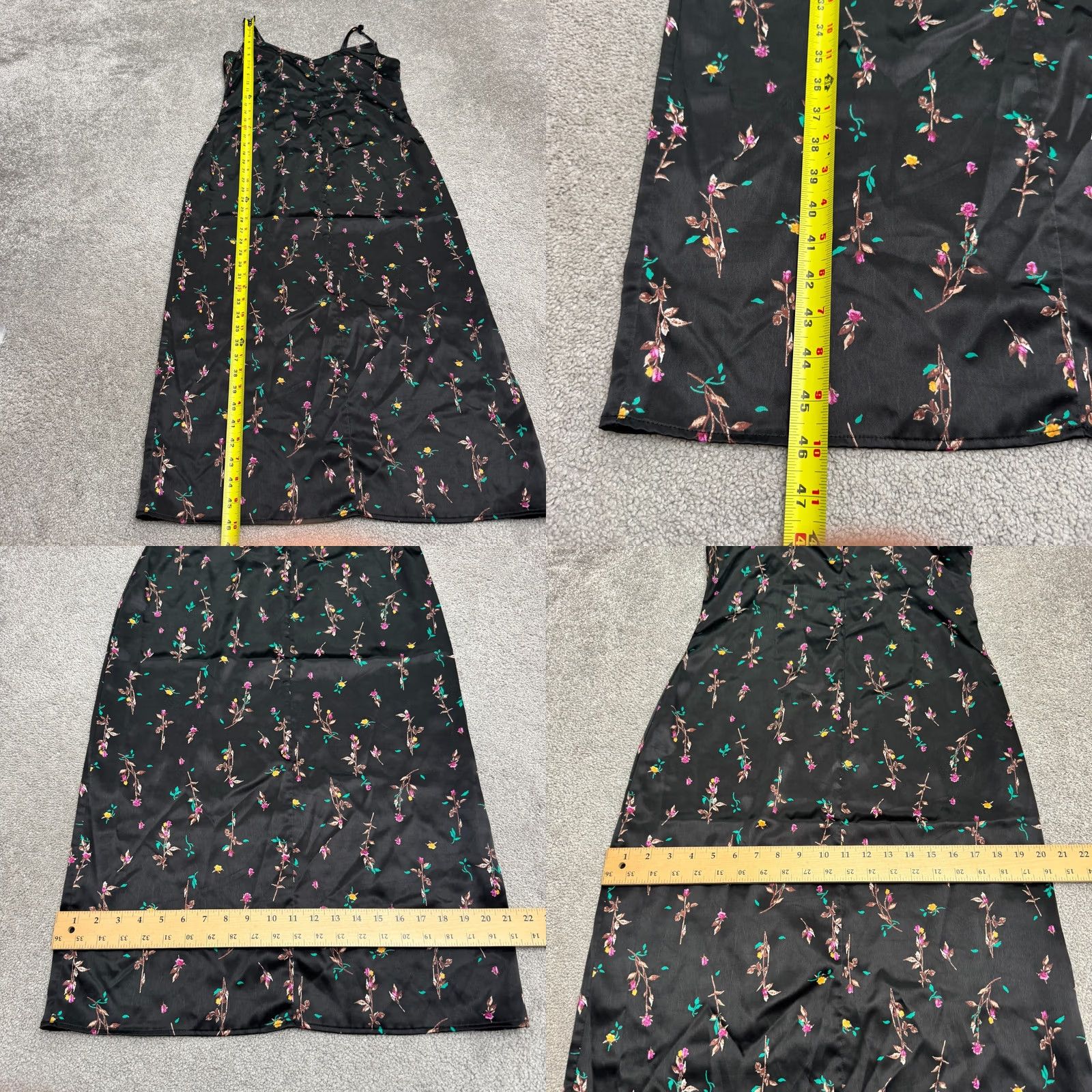 Vintage AFRM Floral Satin Midi Slip Dress Womens Small Black V-Neck Spaghetti Strap Size S / US 4 / IT 40 - 8 Thumbnail