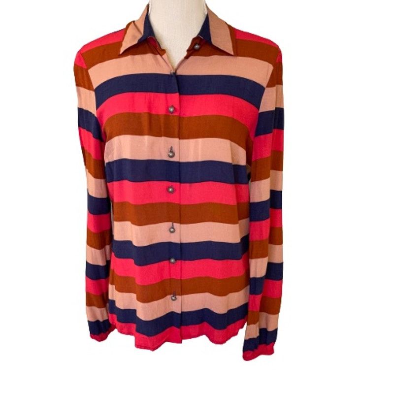 Cremieux Cremieux Button Front Rayon Striped Blouse Size M / US 6-8 / IT 42-44 - 1 Thumbnail