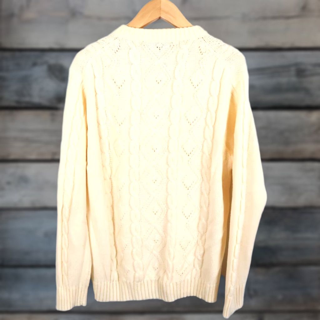 Vintage VINTAGE Overkirk 80s Cable Knit Sweater Men's XL Ivory Lightweight Acrylic Crewneck Pullover Casual Mens XL Ivory Retro Regular Fit Size US XL / EU 56 / 4 - 1 Thumbnail
