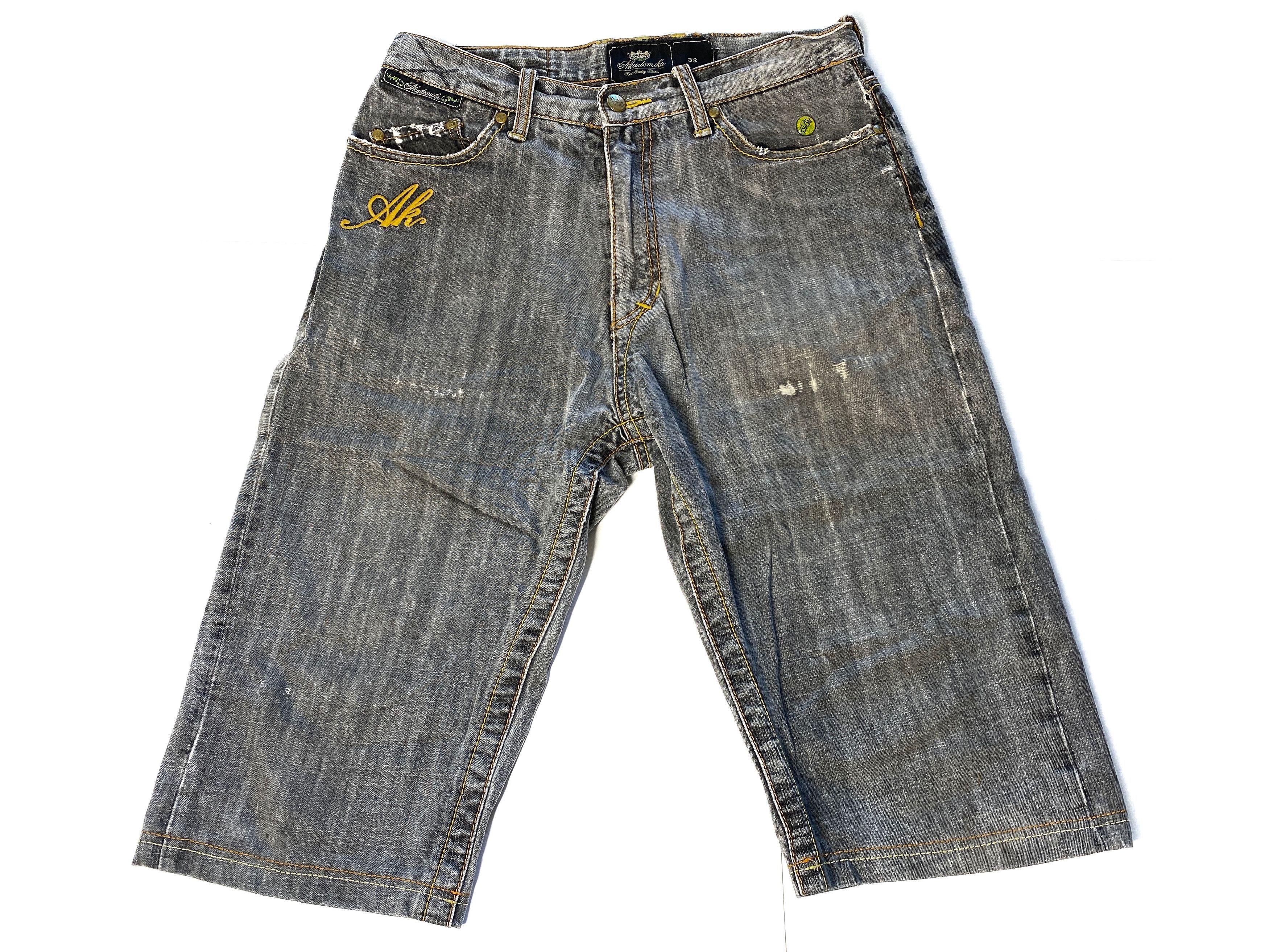 Akademiks Jeans Unisex 32 Distress Capri Geometric Print AK Embroidory Size US 32 / EU 48 - 2 Thumbnail