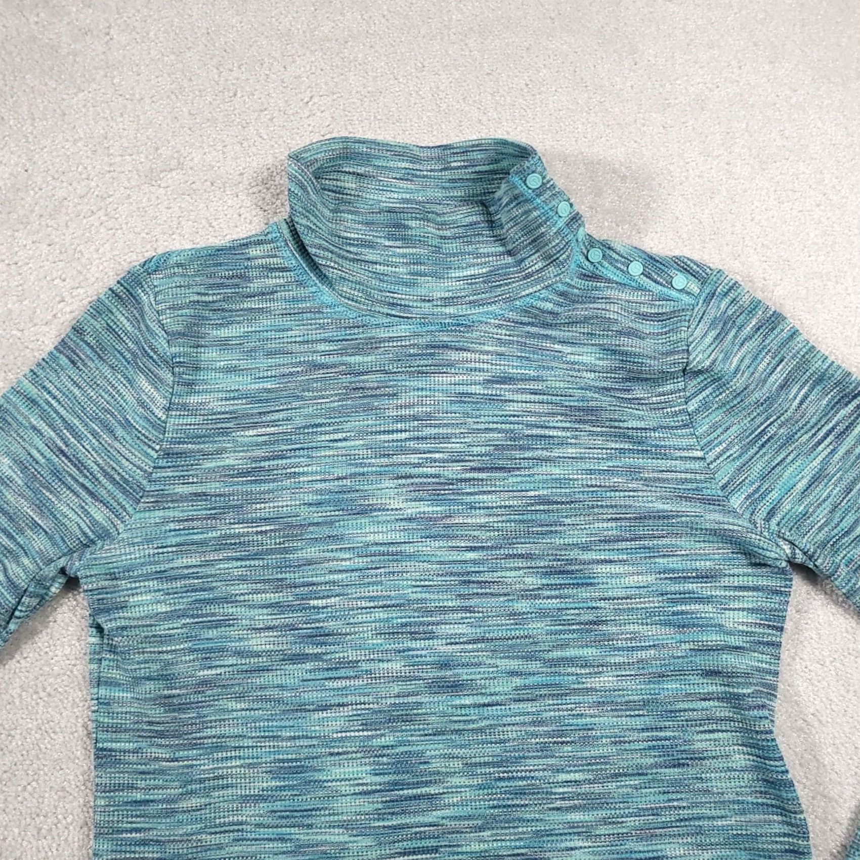 Talbots Talbots T Shirt Women's Large Blue Thermal Waffle Knit Snap Mock Neck Size L / US 10 / IT 46 - 3 Thumbnail
