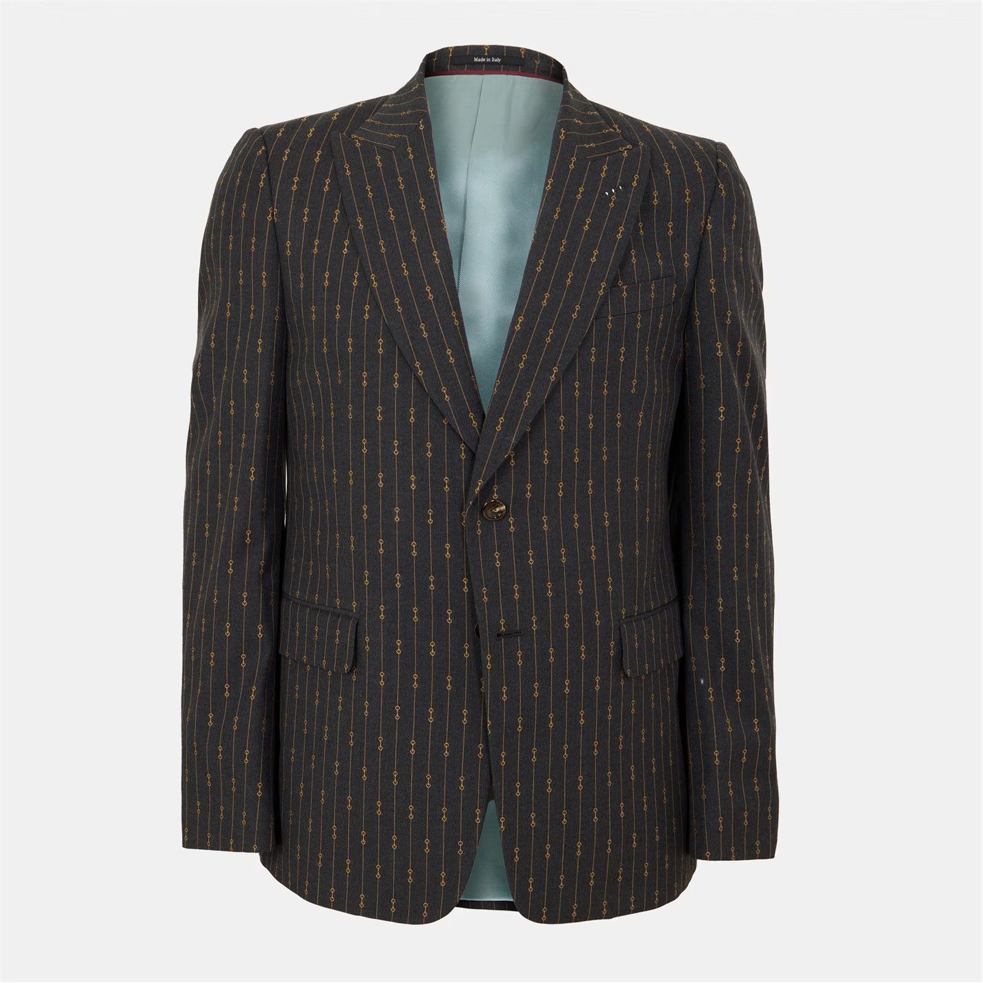 Gucci o1g2r1mq0426 Horsebit Striped Wool Blazer in Dark Grey/Beige Size US S / EU 44-46 / 1 - 1 Thumbnail