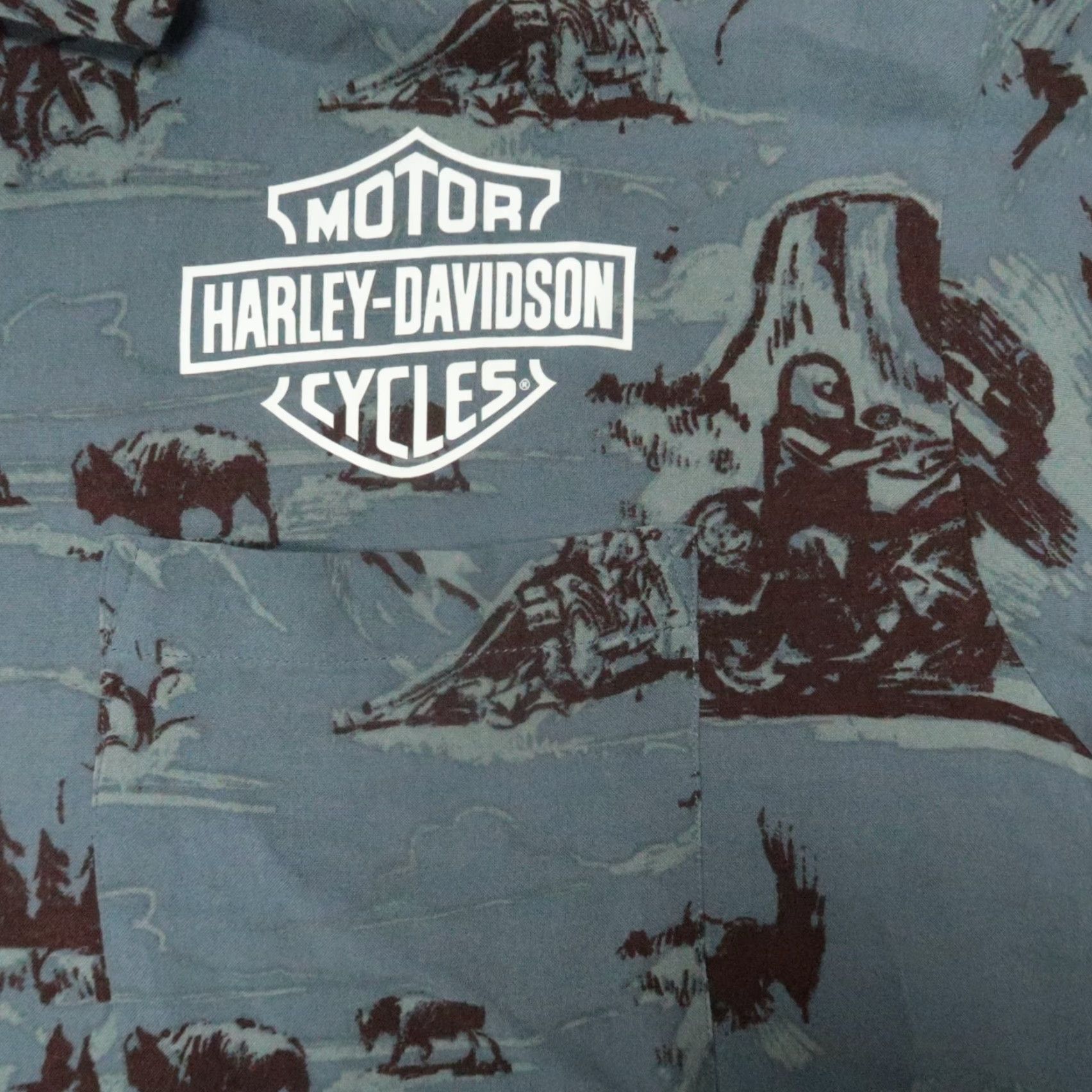 Harley Davidson VINTAGE Harley-Davidson Shirt Men XL Blue Short Sleeve Button-Up Collared 50 in Rayon 70s 80s Sturgis Motorcycle Mens Size US XL / EU 56 / 4 - 3 Thumbnail