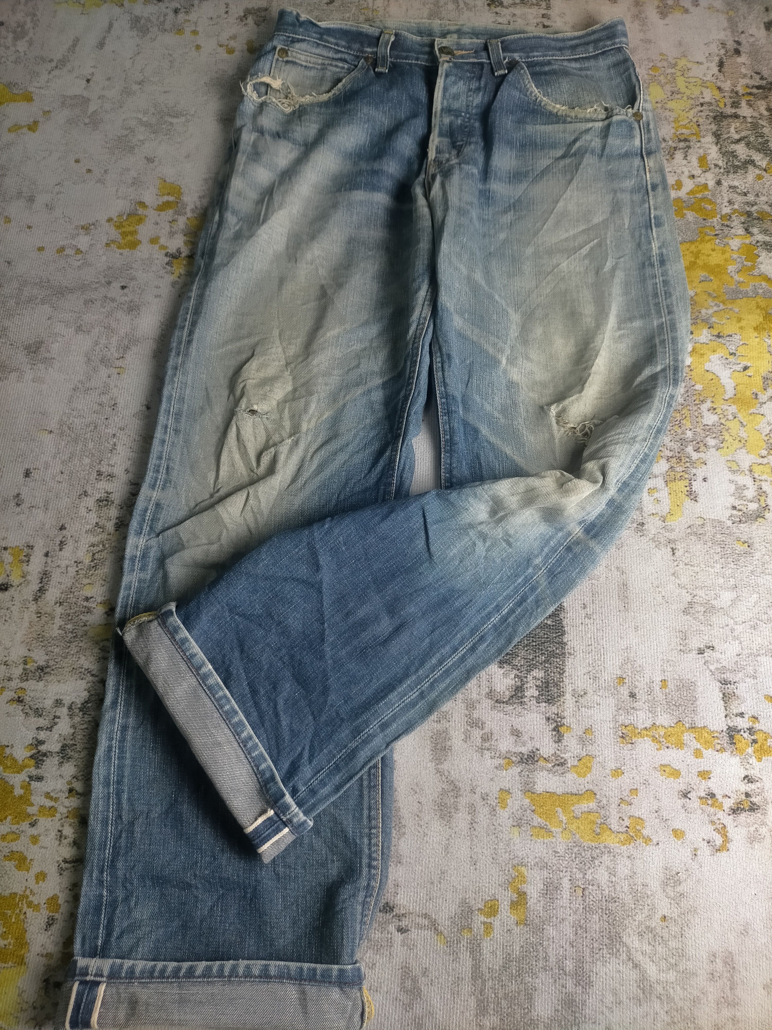 Lee 🔥 Vintage 90s Lee Selvedge Distressed Washed Jeans Size US 30 / EU 46 - 2 Thumbnail