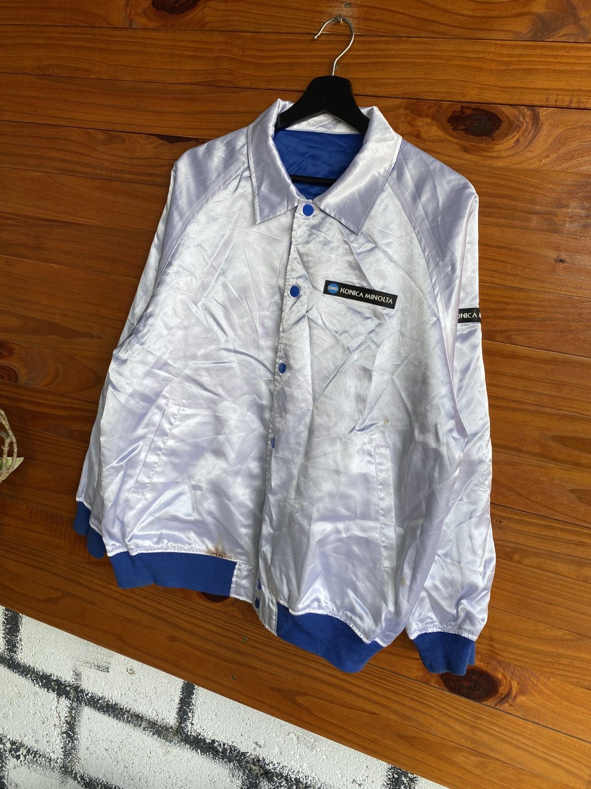 Japanese Brand Vintage Konica Minolta Satin Coach Jacket Blue White Logo Size US L / EU 52-54 / 3 - 13 Thumbnail