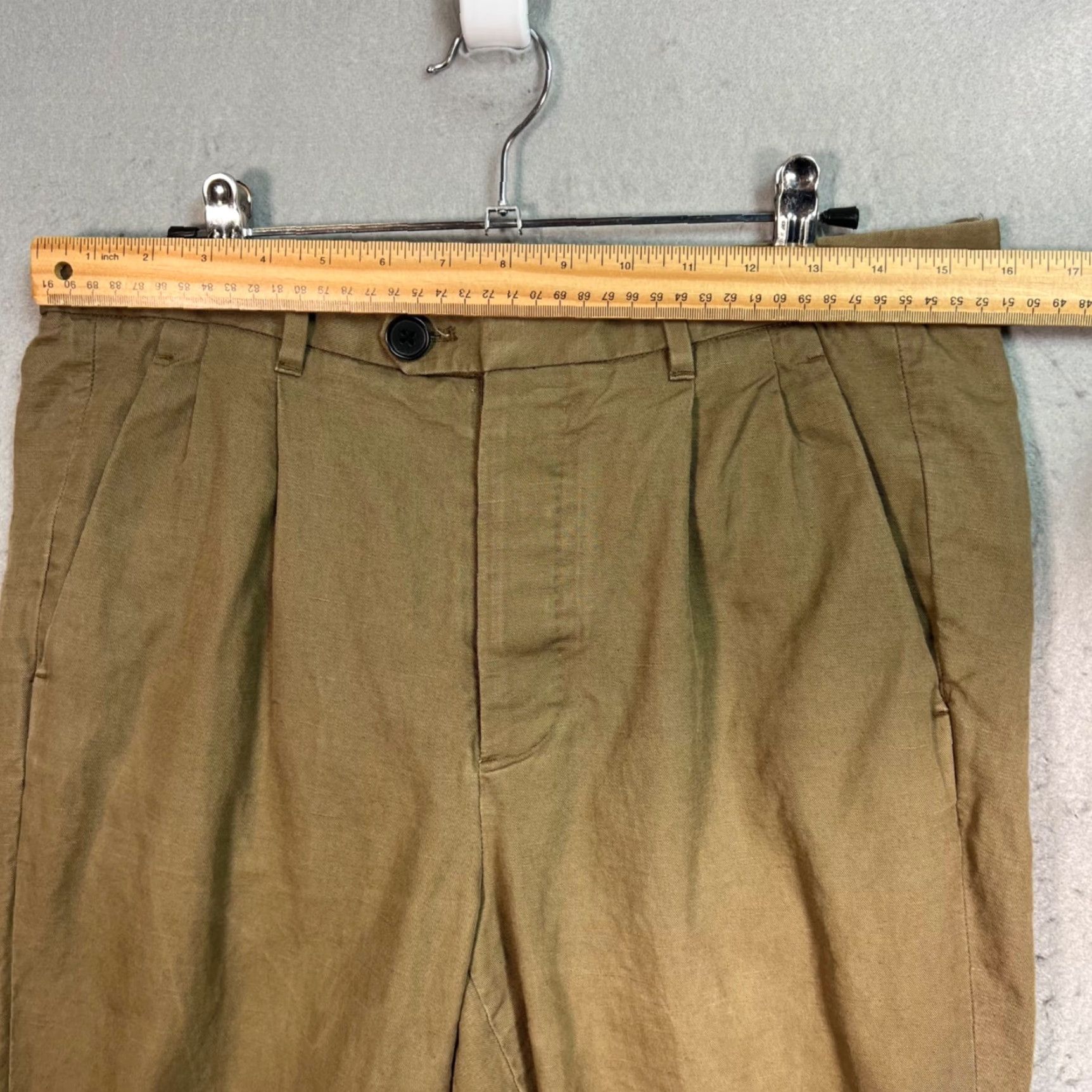 Allsaints AllSaints Mens Size 28 Pleated Tapered Tan Cotton/Linen Blend Chino Pants Size US 28 / EU 44 - 5 Thumbnail
