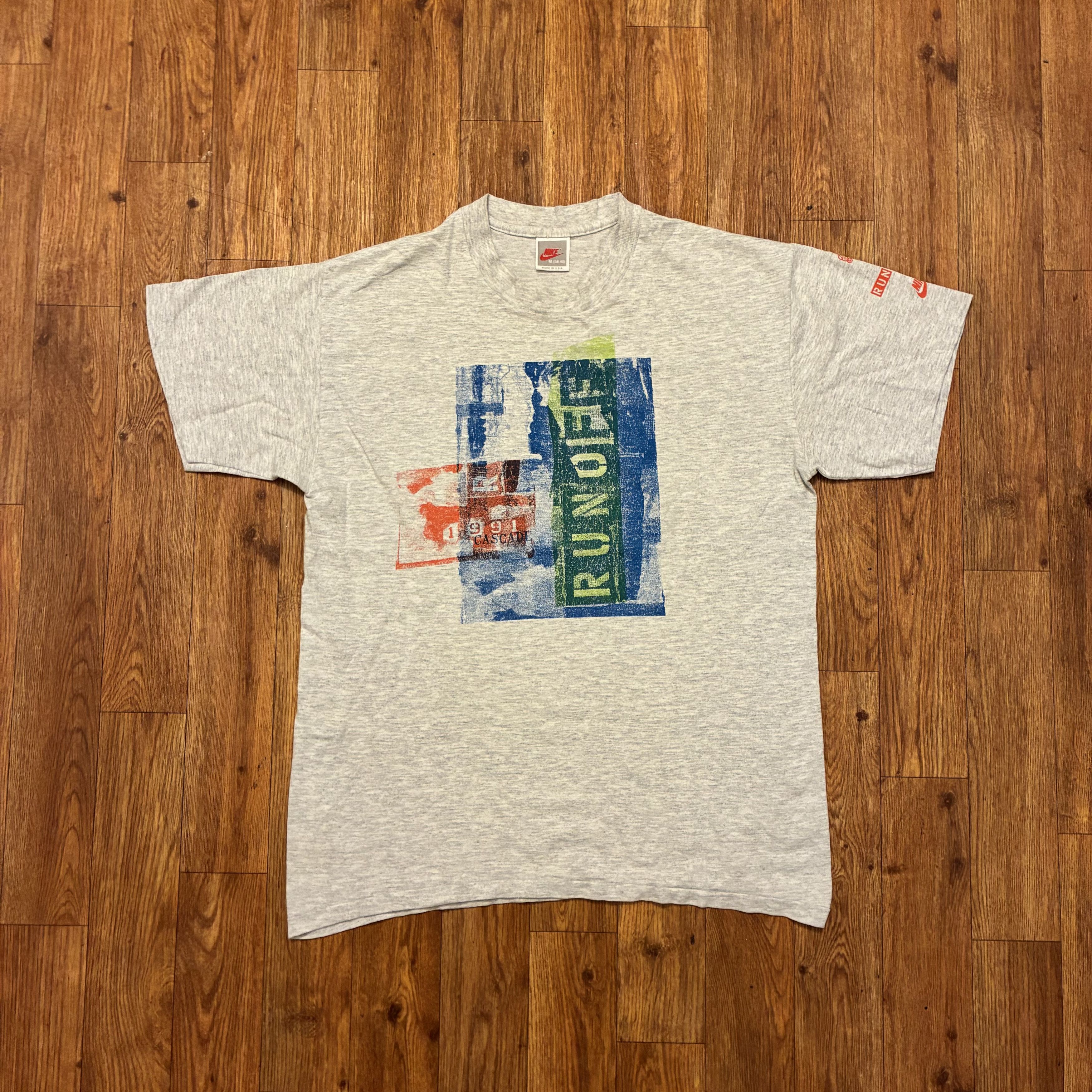 Nike Vintage Nike Gray Tag Run Off 1991 Art Print Tee Made in USA Size US M / EU 48-50 / 2 - 2 Thumbnail