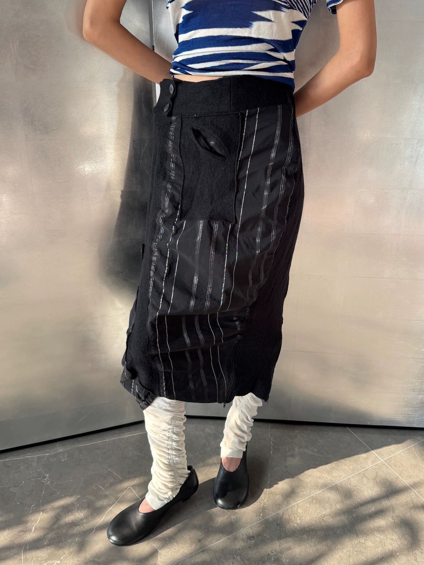 Other French Irregular Striped Textured Patchwork Skirt Size 27" / US 4 / IT 40 - 3 Thumbnail