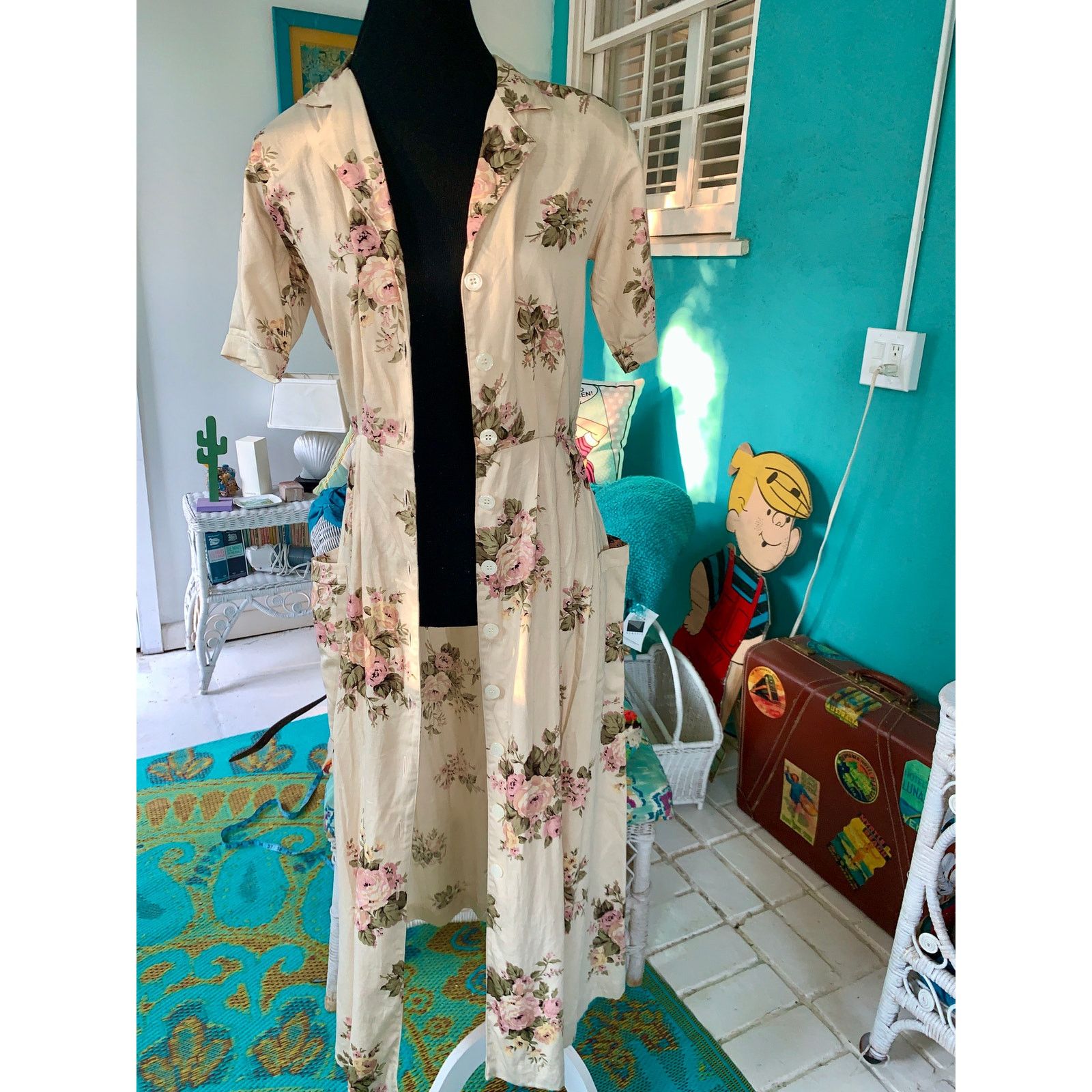 Other VINTAGE 80s BRITISH KHAKI ROBERT LIGHTON FLORAL TEA DRESS Size S / US 4 / IT 40 - 8 Thumbnail