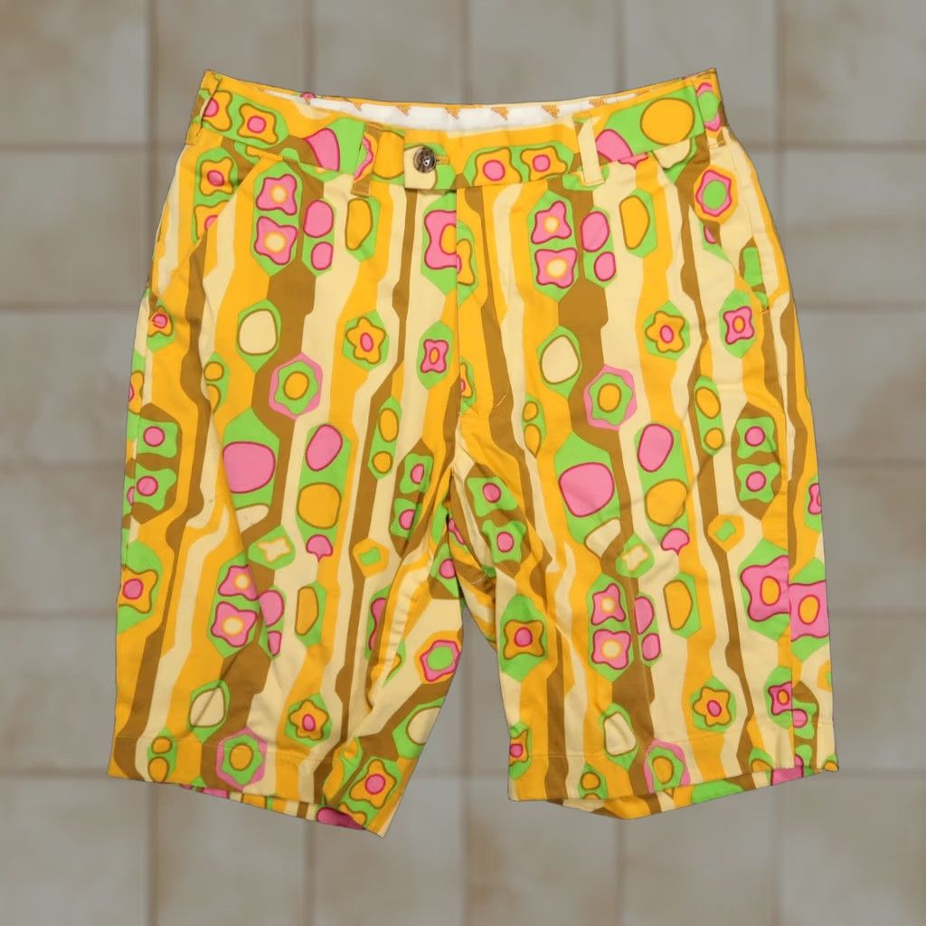 Vintage Loudmouth Golf Shorts Mens 32 Yellow Abstract Geo 70s Print Chino Stretch Shirt Size US 32 / EU 48 - 1 Thumbnail