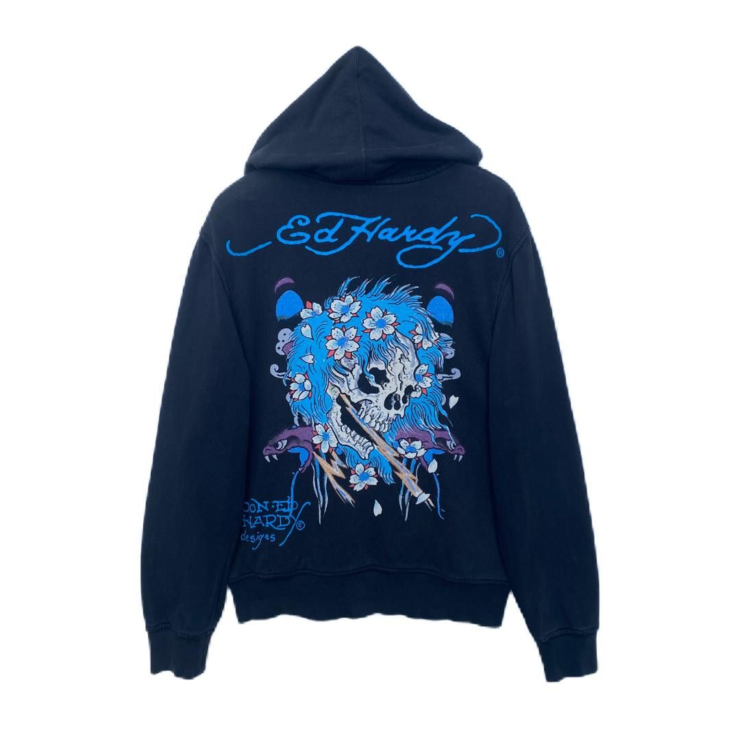 image of Don Ed Hardy Zipper Hoodie Large Pullover Black, Men's