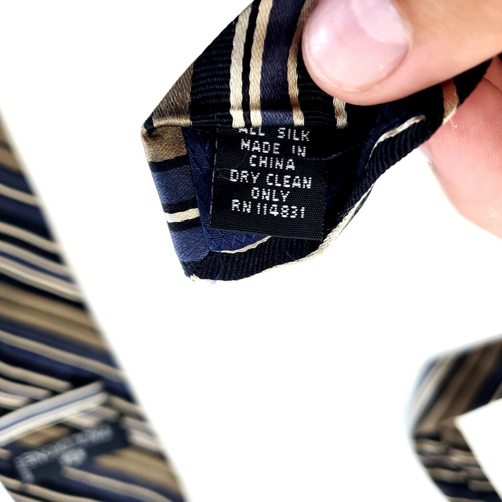 Designer Paul Dione Blue Brown Striped Print Silk Tie Size ONE SIZE - 4 Thumbnail