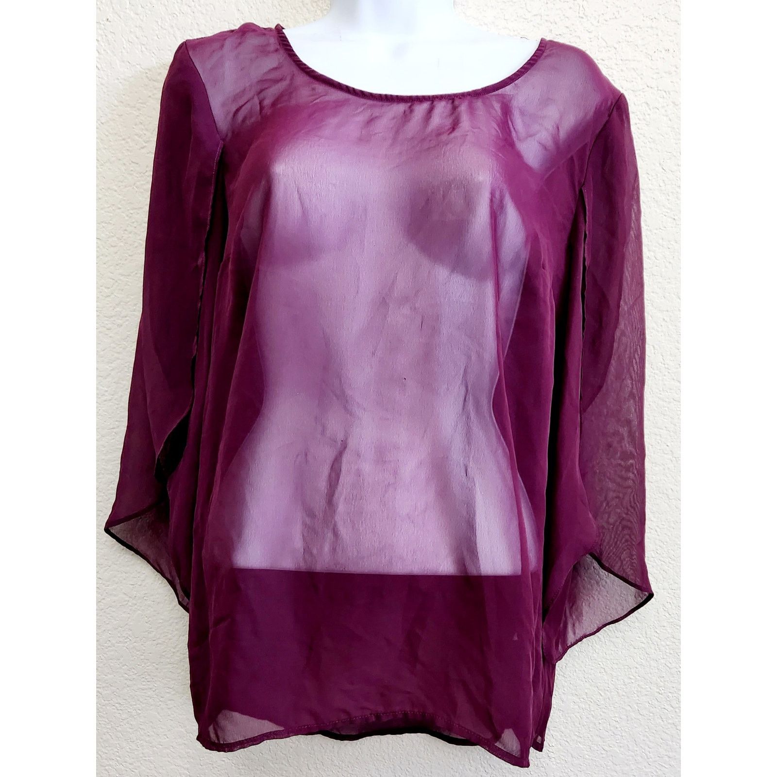 Other AB Studio Purple Sheer Split Long Sleeve Top Medium Flowy Size M / US 6-8 / IT 42-44 - 1 Thumbnail
