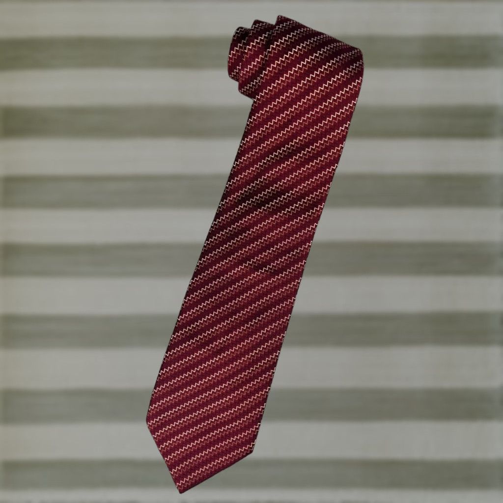 Pinko VINTAGE Men's Thomas Pink Luxury Silk Tie Zig Zag Maroon 100% Silk 57-60" Wide Mens Size ONE SIZE - 1 Thumbnail