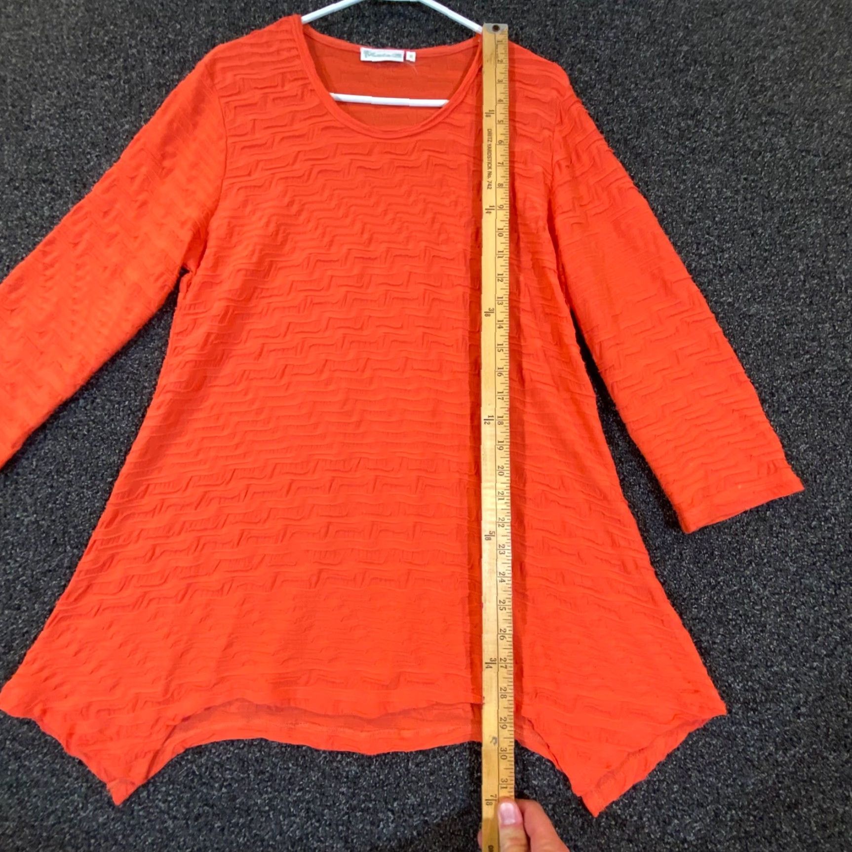 Vintage Lulu-B Shirt Womens Medium Orange Blouse Knit 3/4 Sleeve Textured Stretch Top Size M / US 6-8 / IT 42-44 - 3 Thumbnail