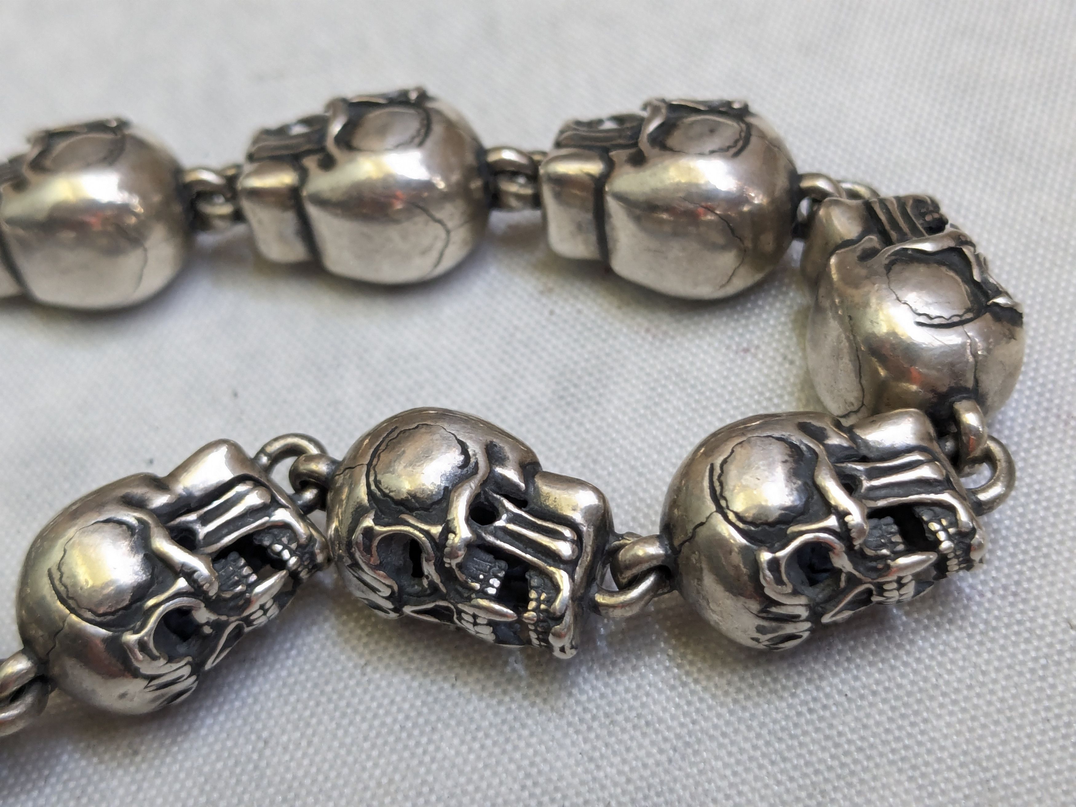 Jewelry Sterling Silver Skull Bracelet 6.75" Biker Punk Skeleton Size ONE SIZE - 12 Thumbnail