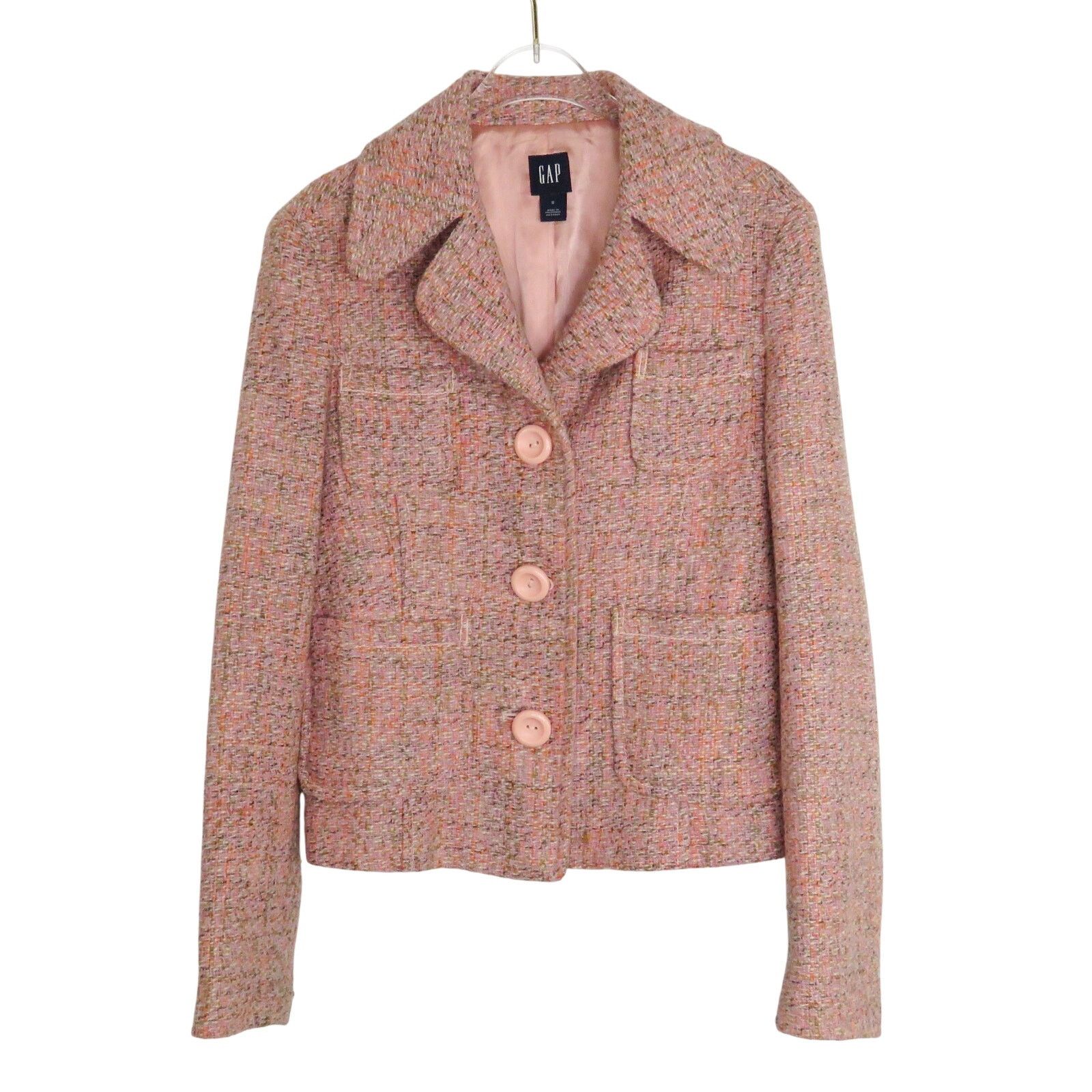 Gap 90s Vintage GAP Pink Tweed Blazer Peacoat Jacket Small Size S / US 4 / IT 40 - 1 Thumbnail