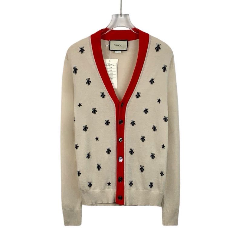 Gucci Gucci Beige bee embroidered wool V-neck long-sleeved knitte Size US S / EU 44-46 / 1 - 1 Thumbnail