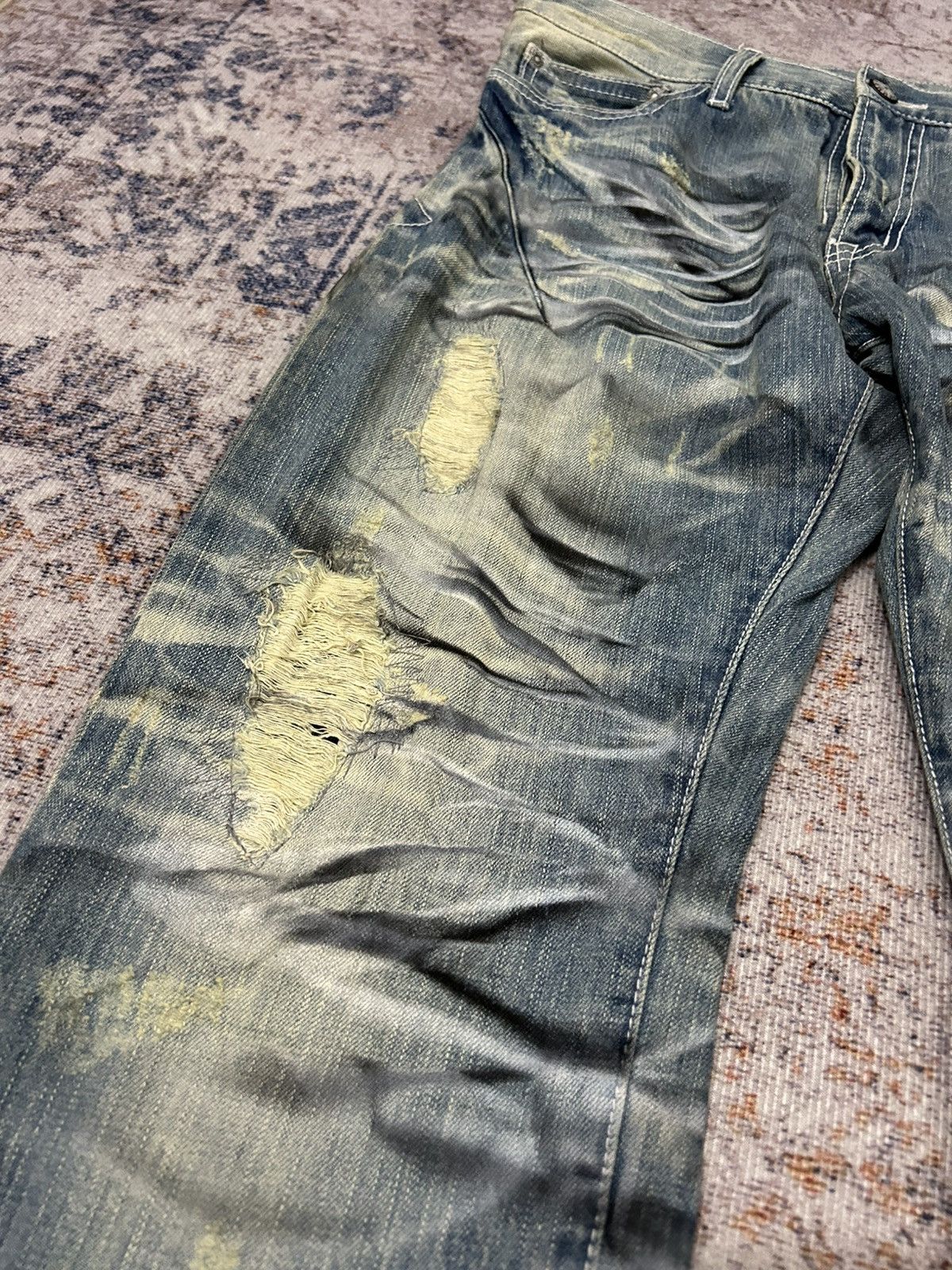 If Six Was Nine Urban Craft HonneyComb Painted Distressed Jeans Size US 34 / EU 50 - 7 Thumbnail
