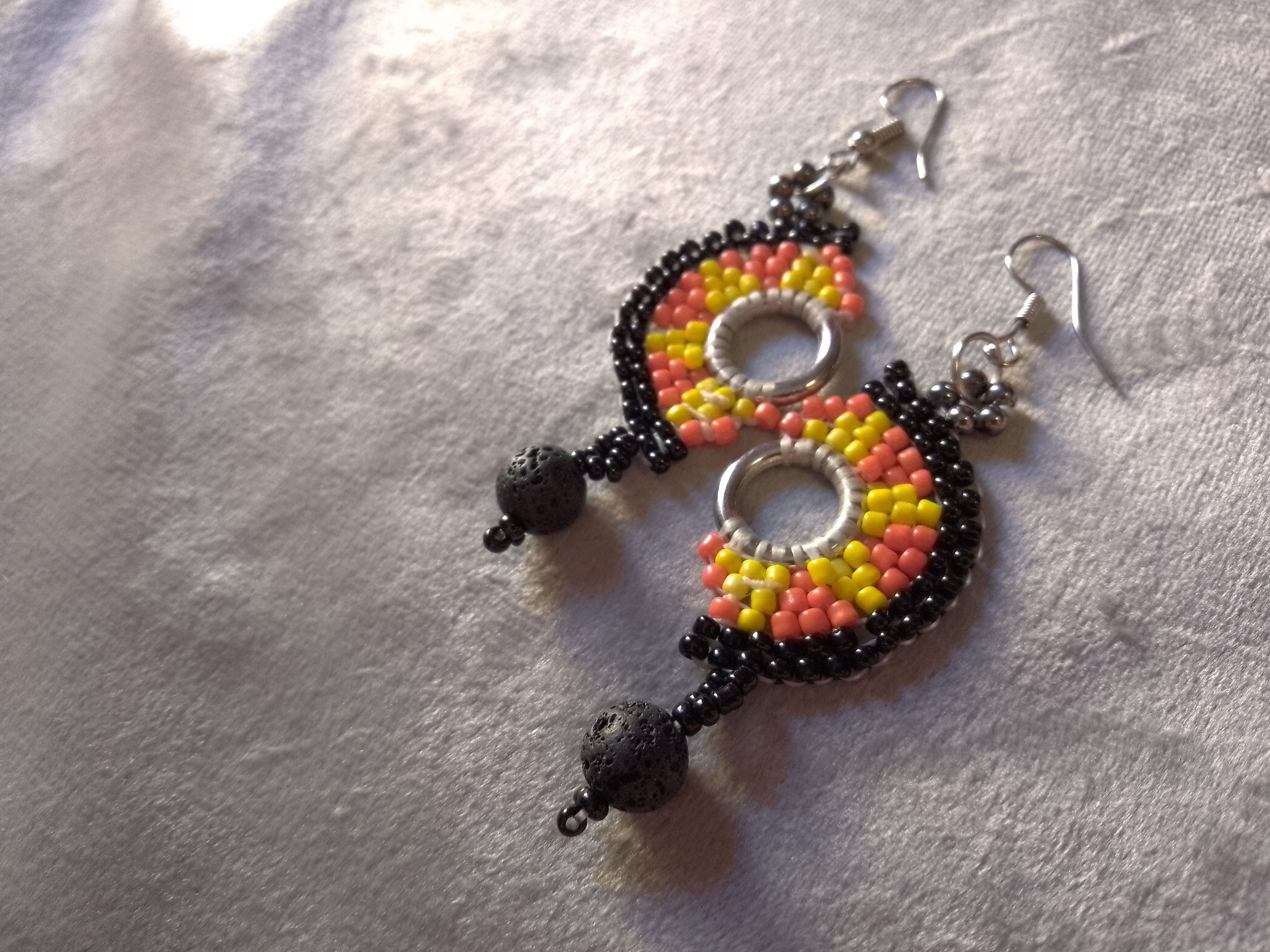 Handmade Necklace Long Lava Stone Picasso Pendant Earrings Boho Size ONE SIZE - 3 Thumbnail