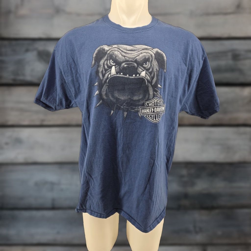 Harley Davidson Harley-Davidson Tee T-Shirt XL Blue Men Short Sleeve Crew Neck Logo Graphic Print 20s-90s Biker Motorcycle Casual Modern Size US XL / EU 56 / 4 - 1 Thumbnail