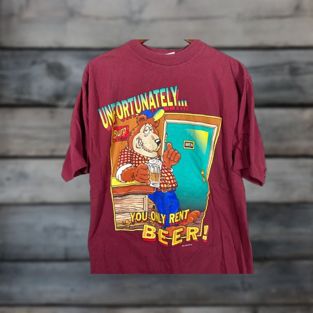 Vintage VINTAGE You Only Rent Beer Shirt Adult Large Dark Red Graphic Print Men’s T-Shirt 2000s Funny Animals Shirt Mens Size US L / EU 52-54 / 3 - 1 Thumbnail