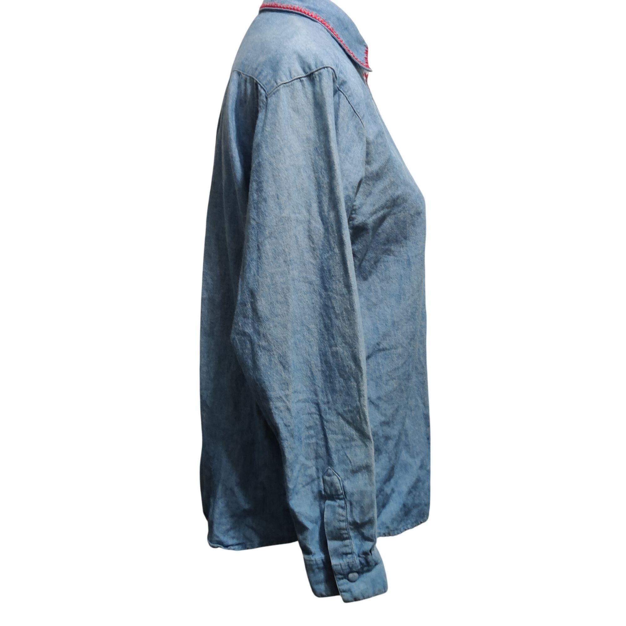 Vintage Vintage Belle Pointe M Denim Button Shirt Holiday Embroidere Size M / US 6-8 / IT 42-44 - 8 Thumbnail