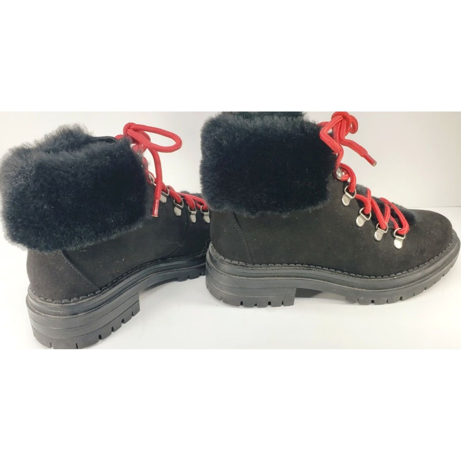 Sugar Sugar Boots Womens Black Rolls Women Winter Suede Lugged Soles Red Laced Hiker Size US 8 / IT 38 - 4 Thumbnail