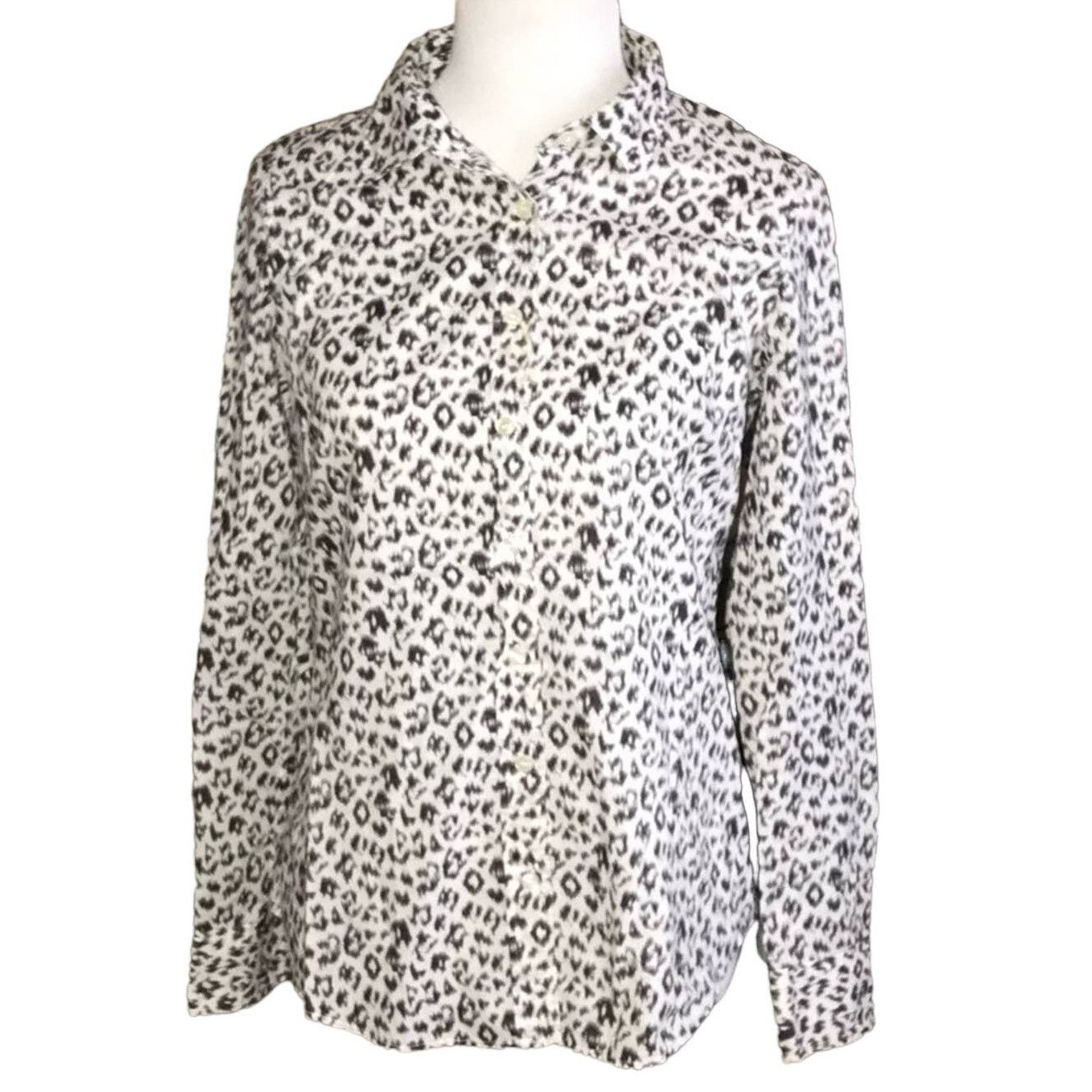 J.Crew J. Crew Black White Gray Animal Print Button Down Top Small Size S / US 4 / IT 40 - 1 Thumbnail