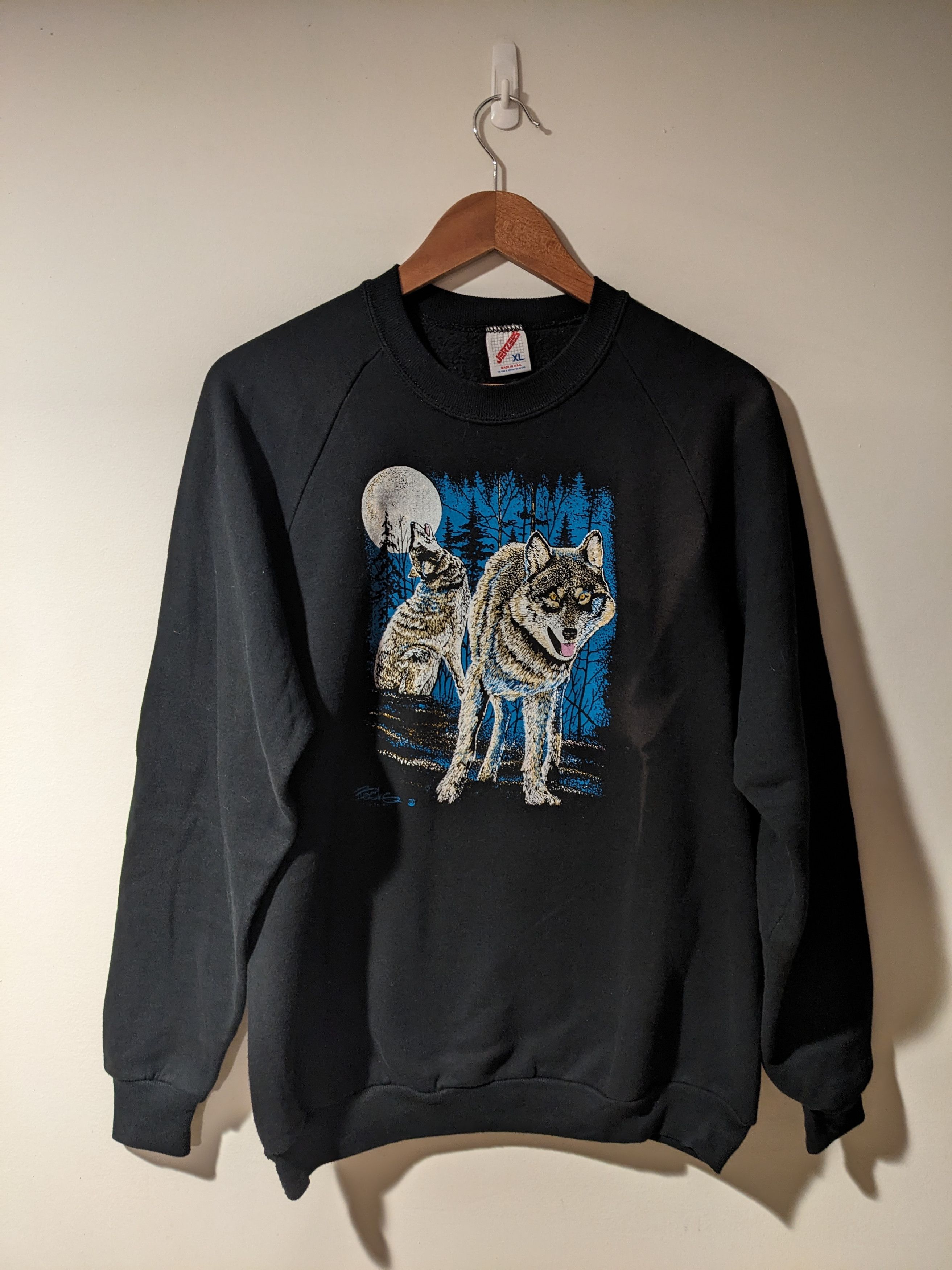 Vintage Vintage 90s Wolf Animal Nature Black X-Large Sweatshirt Size US XL / EU 56 / 4 - 1 Thumbnail