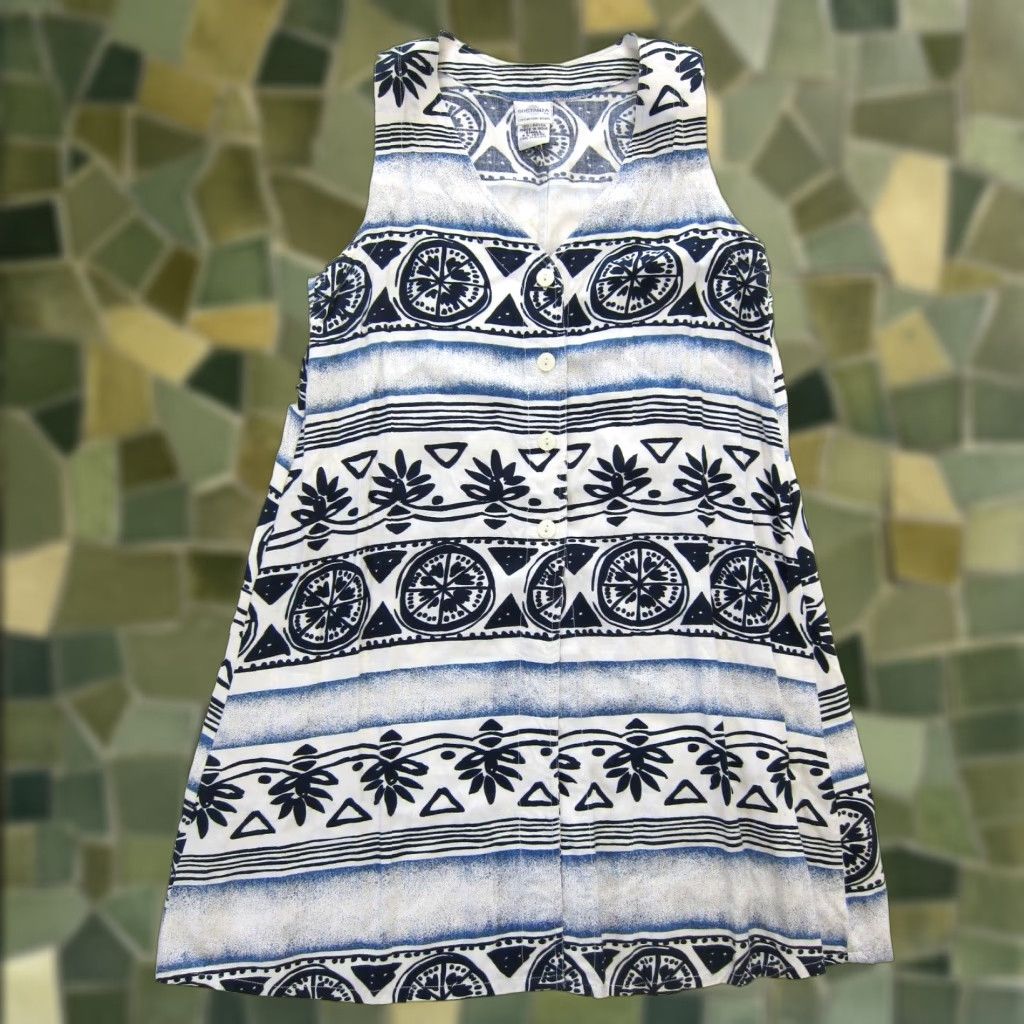 Vintage VINTAGE Sostanza 100% Rayon Blue White Floral Button Down Tank Sun Dress Small Size S / US 4 / IT 40 - 1 Thumbnail